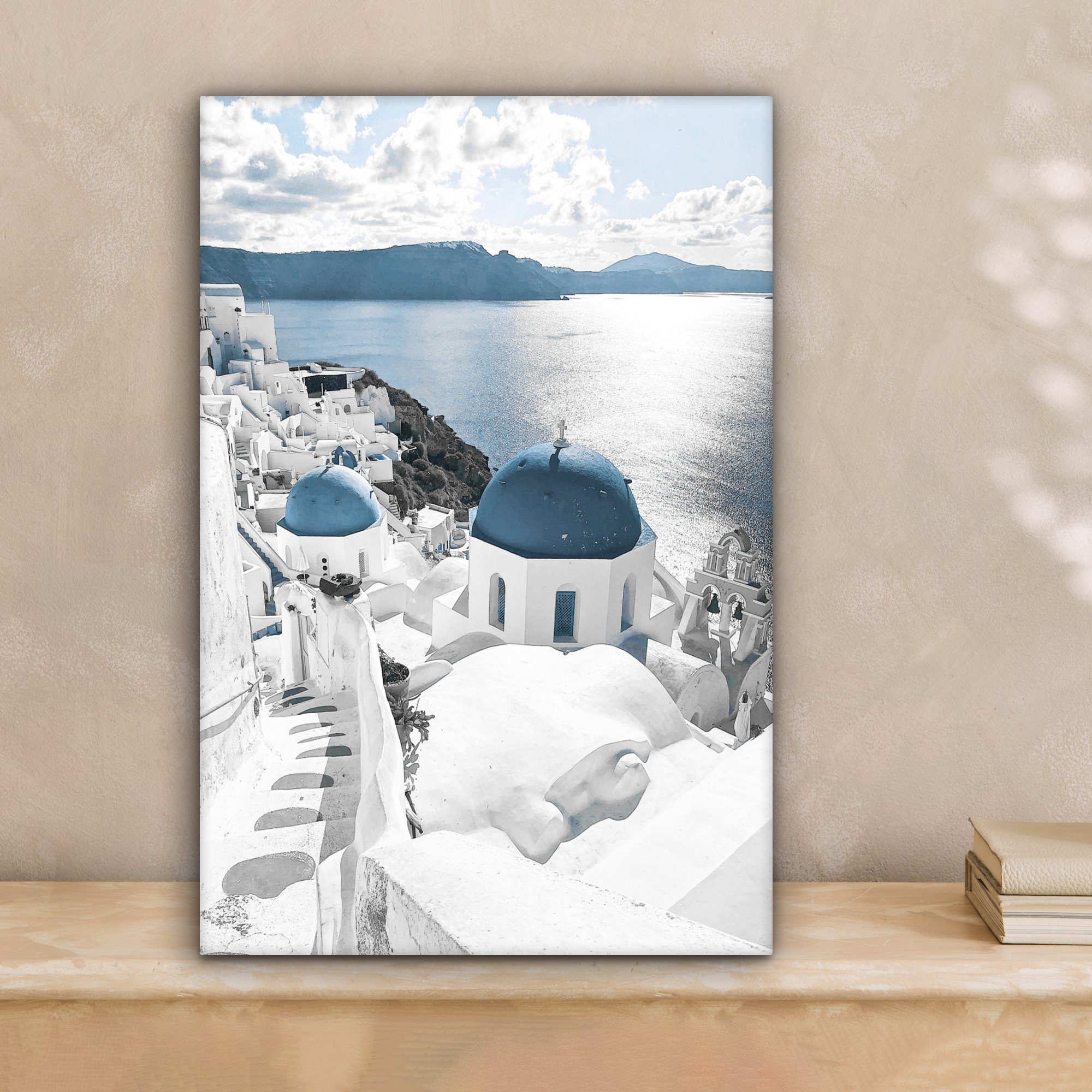 OneMillionCanvasses® Leinwandbild Meer - St), - cm - fertig bespannt (1 Gemälde, Blau, 20x30 Architektur Leinwandbild - inkl. Urlaub Weiß Zackenaufhänger