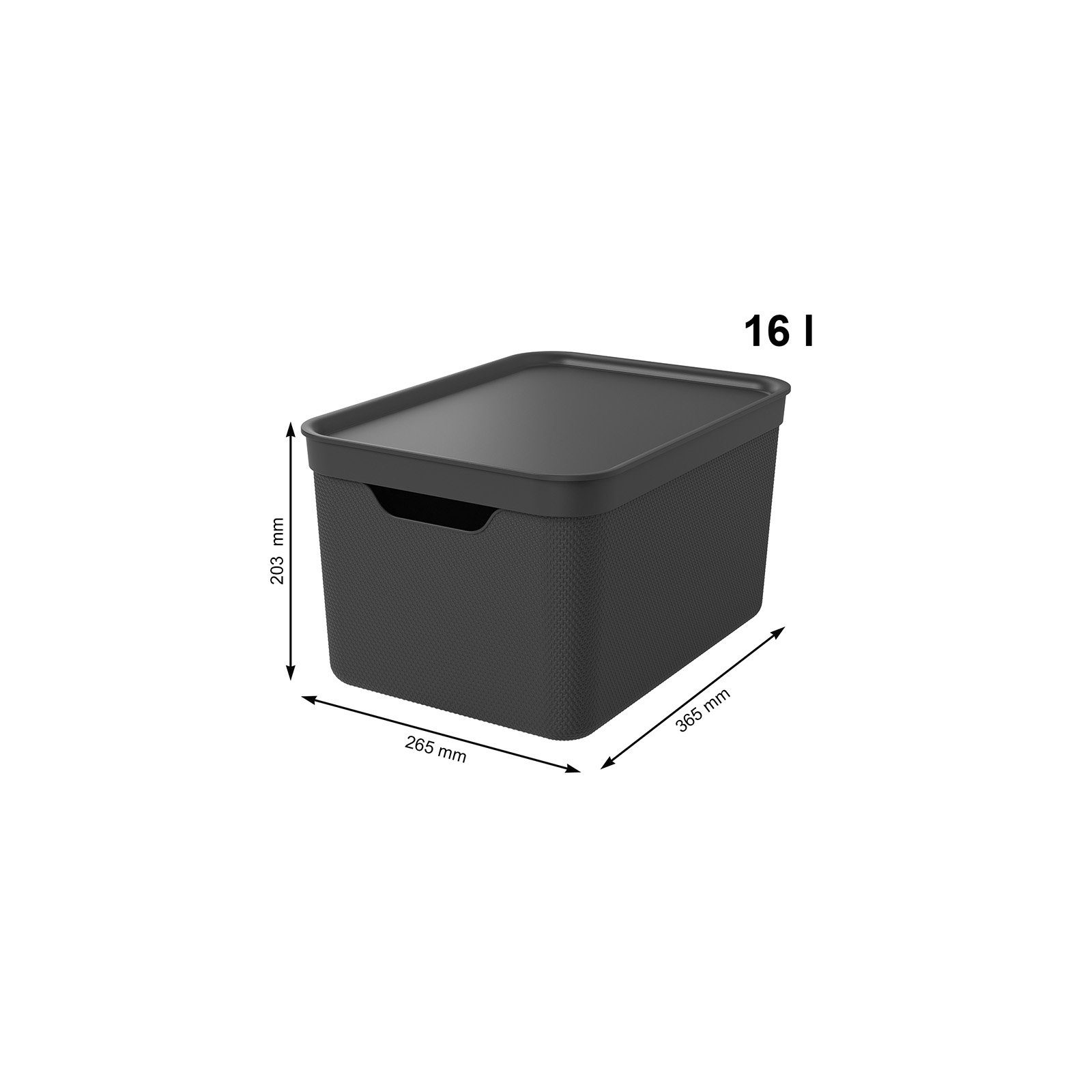 ROTHO Jive Aufbewahrungsbox gedeckt Holzkohle Dekobox (Aufbewahrungsboxen, schwarz 16l Aufbewahrungskorb Deckel Set 3er- mit 3er-Set)