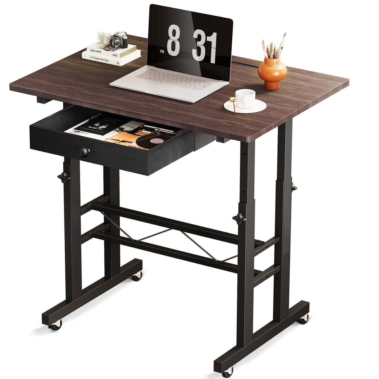 GTPLAYER Eckschreibtisch Höhenverstellbarer Schreibtisch, Computertisch Laptoptisch, mit Schubladen,Tisch höhenverstellbar 80 * 50*(73-115) cm