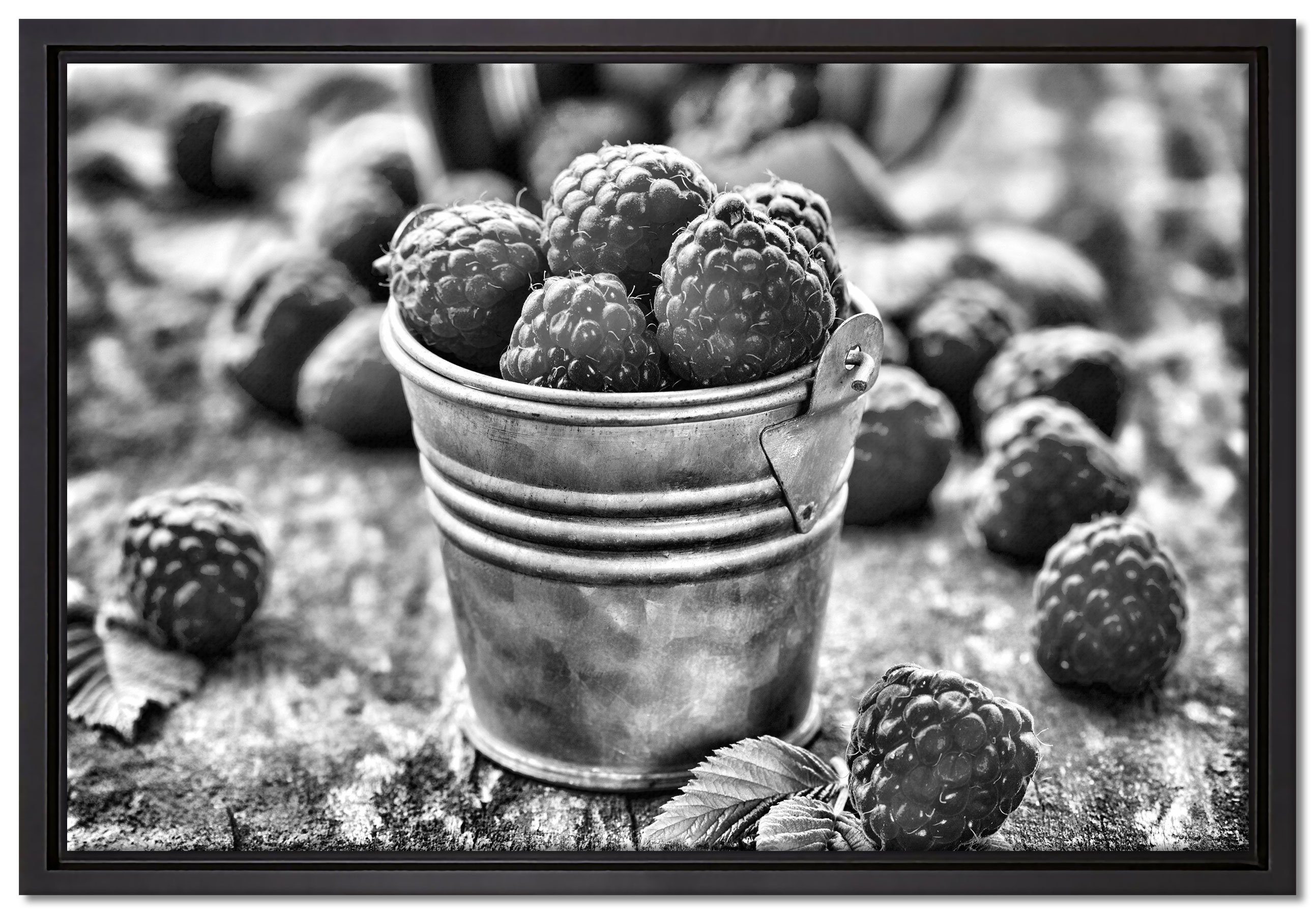 Pixxprint Leinwandbild Früchte Eimer in einem gefasst, Schattenfugen-Bilderrahmen inkl. Fruit food, fertig bespannt, (1 Obst St), Wanddekoration Leinwandbild Zackenaufhänger