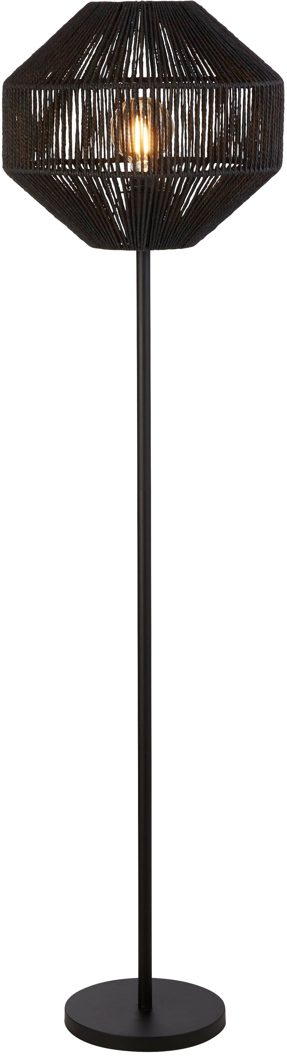 Searchlight Stehlampe Wicker Floor Lamp - Matt Black Metal & Black Rope Shade, Leuchtmittel wechselbar, Naturmaterial