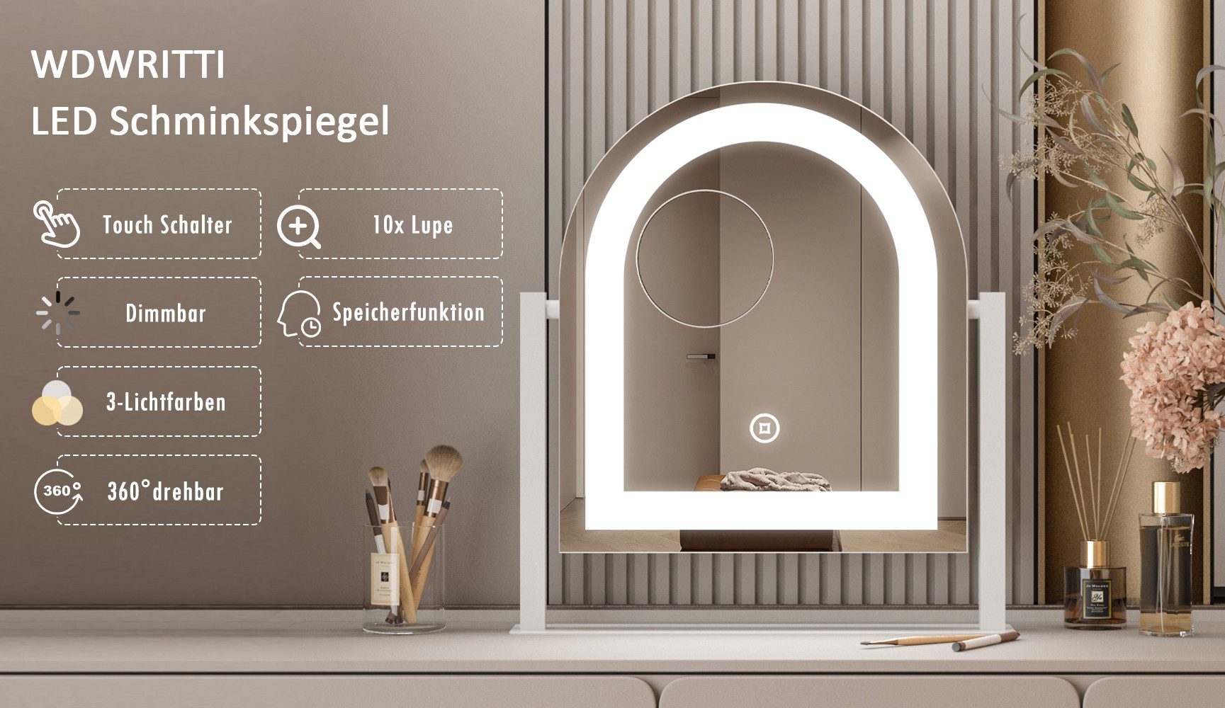 WDWRITTI Schminkspiegel Kosmetikspiegel 10 fach vergrösserung (Tischspiegel günstig online kaufen
