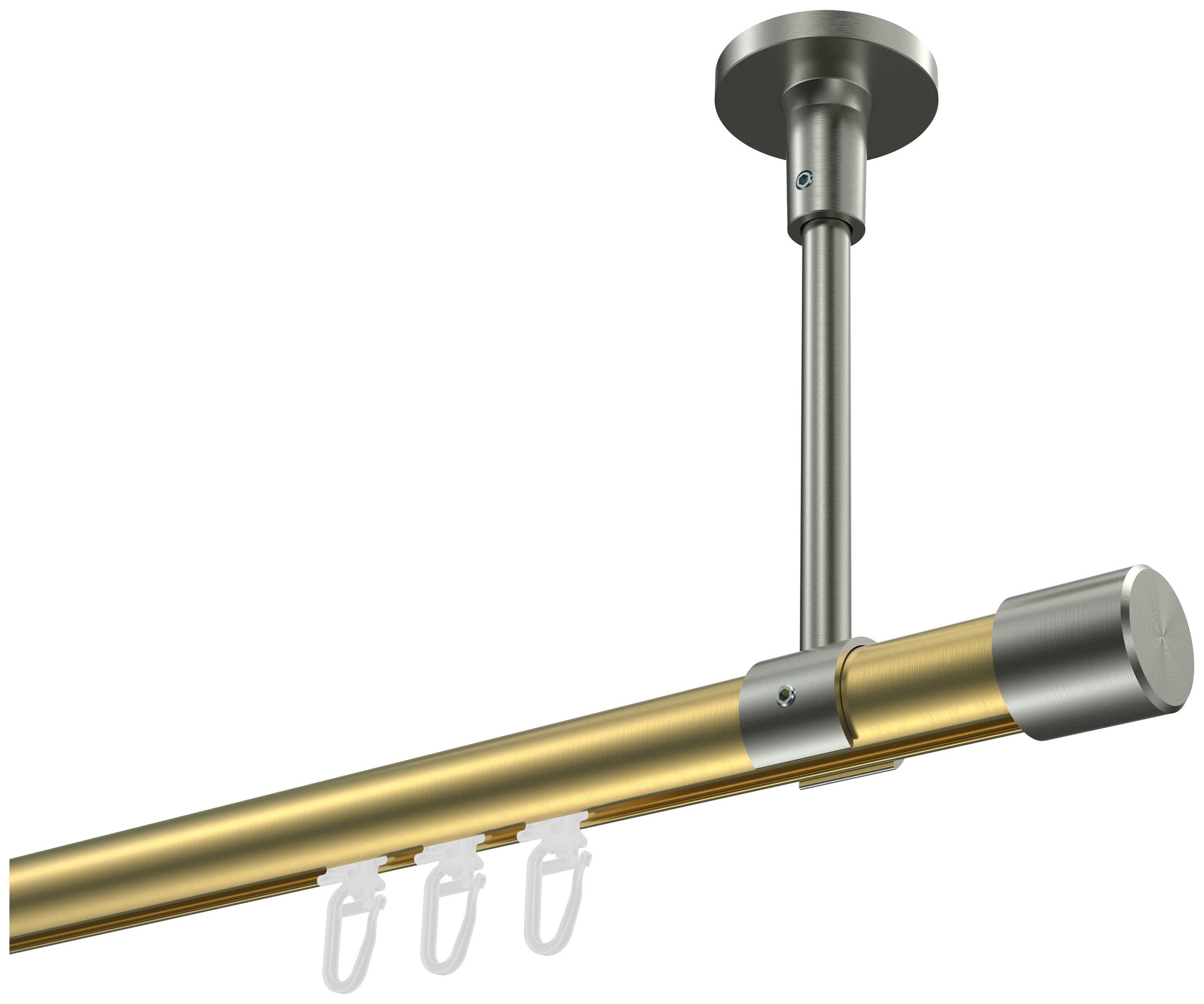 INTERDECO Innenlaufschiene Sonette Santo, Ø 20 mm, 1-läufig, Fixmaß, kürzbar, Deckenmontage, Aluminium, Messing-Optik / Edelstahl-Optik / Bicolor