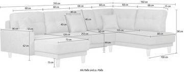 Home affaire Wohnlandschaft Triplo wahlweise mit Schlaffunktion, Steppung im Rückenkissen, U-Form, mit Steppung, auch mit Bettfunktion und Bettkasten, incl. 3 Zierkissen