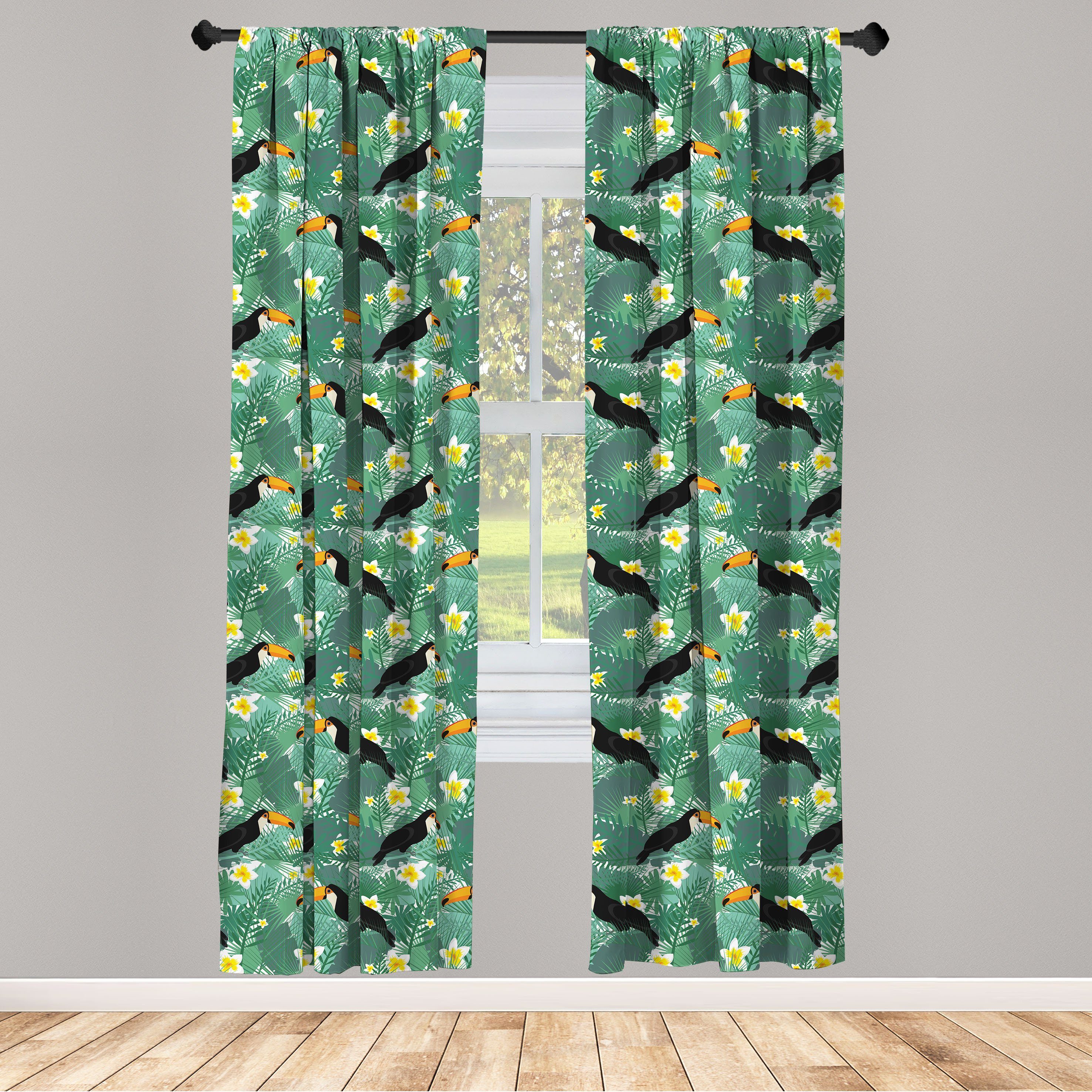 Gardine Vorhang für Wohnzimmer Schlafzimmer Dekor, Abakuhaus, Microfaser, Hawaiisch Blätter Tukane und Blumen