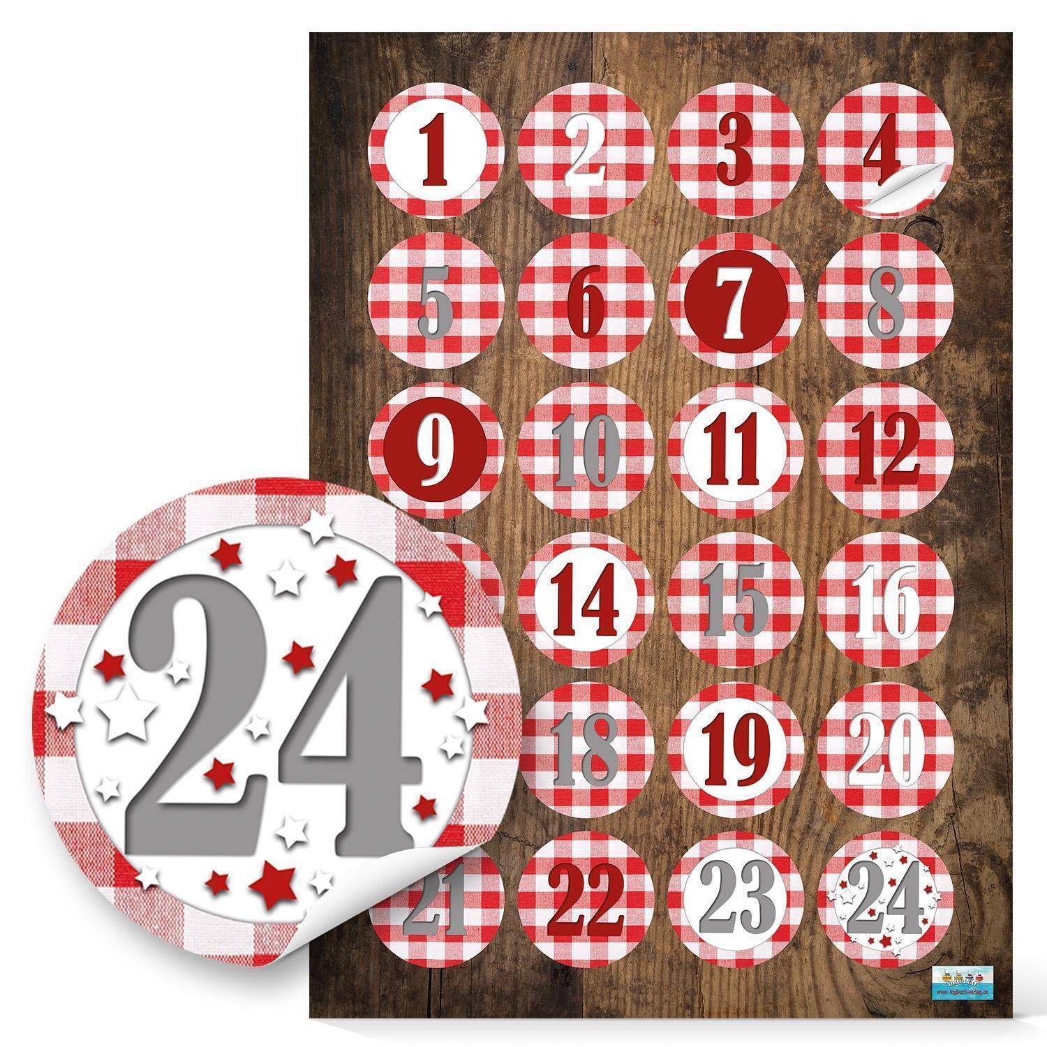 Logbuch-Verlag Aufkleber Adventskalenderzahlen Aufkleber Set 5 x 24 Zahlenaufkleber – Bild 4 von 5