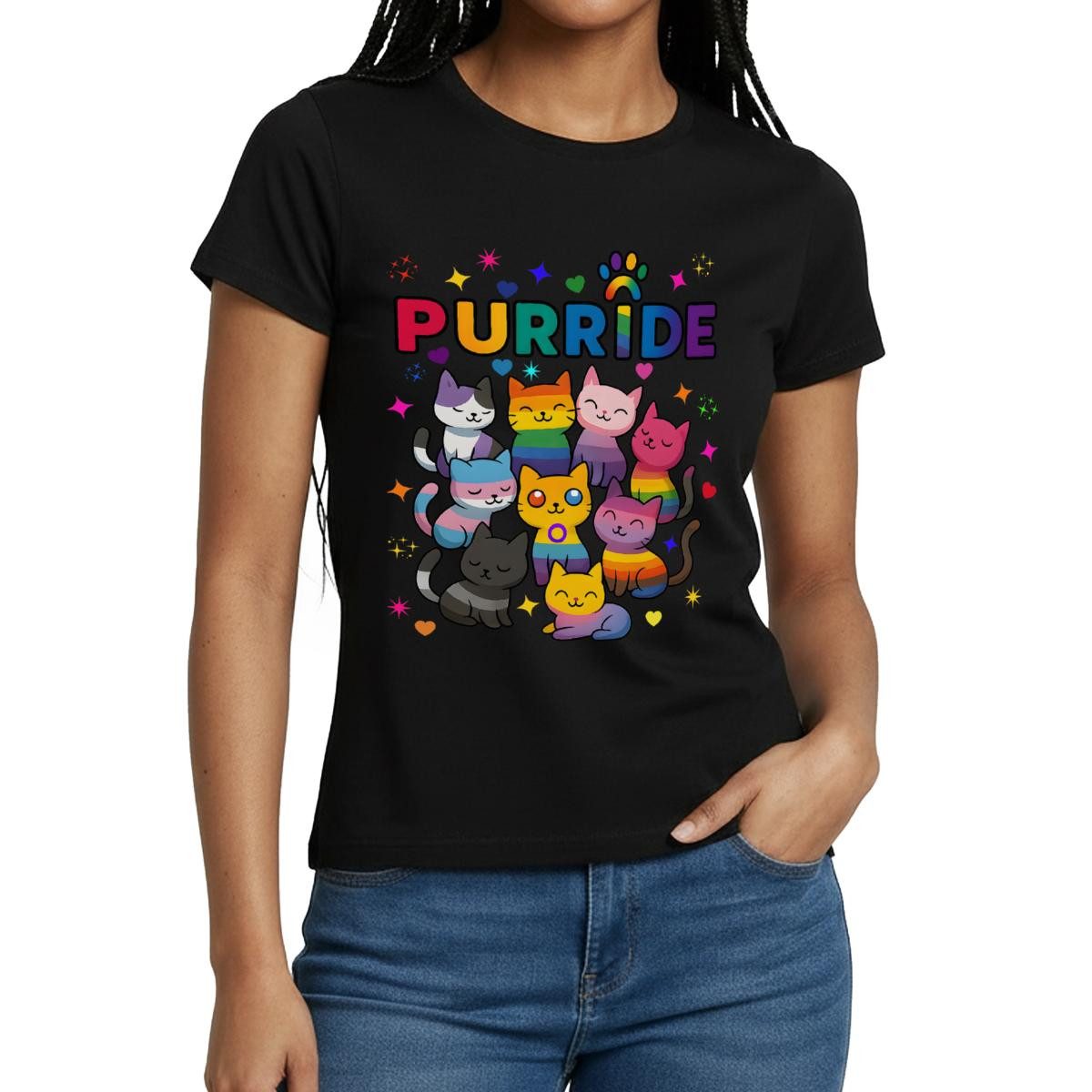T-Shirt Pride Purride Regenbogen Katzen Frauen T-Shirt