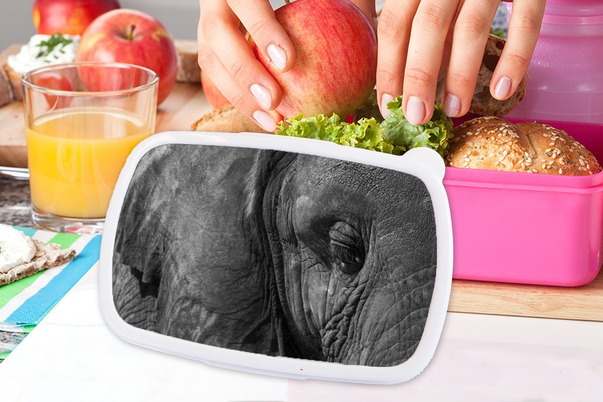 MuchoWow Lunchbox Elefant - Brotdose Schwarz-Weiß, Erwachsene, Tiere - für Mädchen, Kunststoff Snackbox, Kunststoff, Kinder, - Nahaufnahme Brotbox (2-tlg), rosa