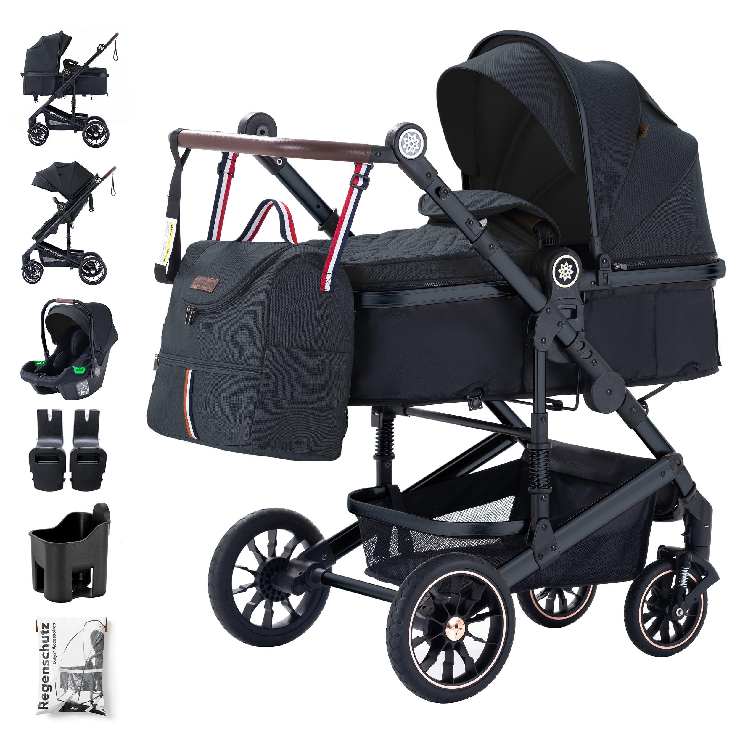 Daliya® Kombi-Kinderwagen NEOMOVE 3in1 Kinderwagen mit i-Size Babyschale & Buggy, (Reise-Set, 10-tlg), Kinderwagen mit i-Size Babyschale, Alu-Rahmen, Großer Einkaufskorb