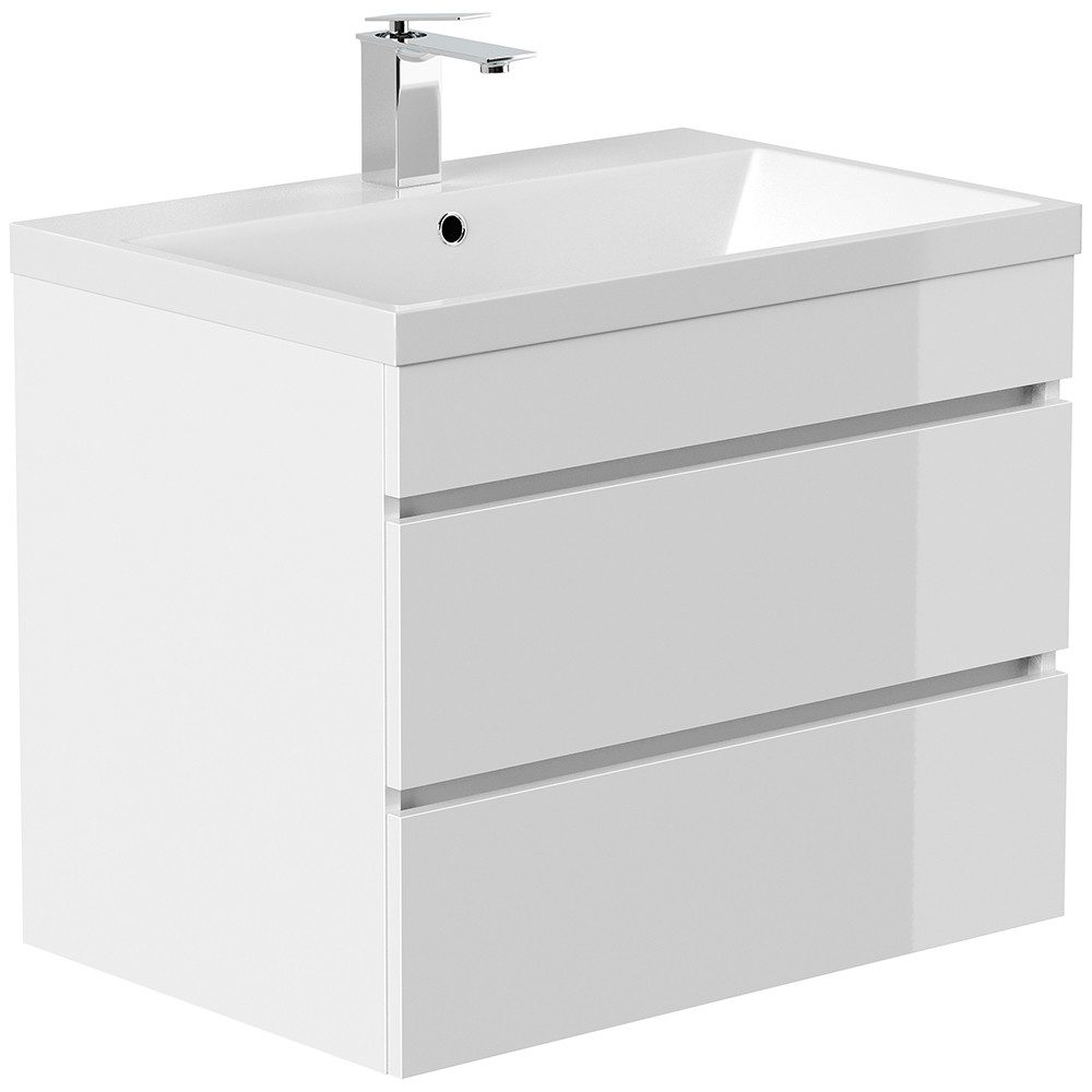 Lomadox Waschtisch FROME-02, 70 cm, hängend, weiß Hochglanz, 2 Schubladen günstig online kaufen