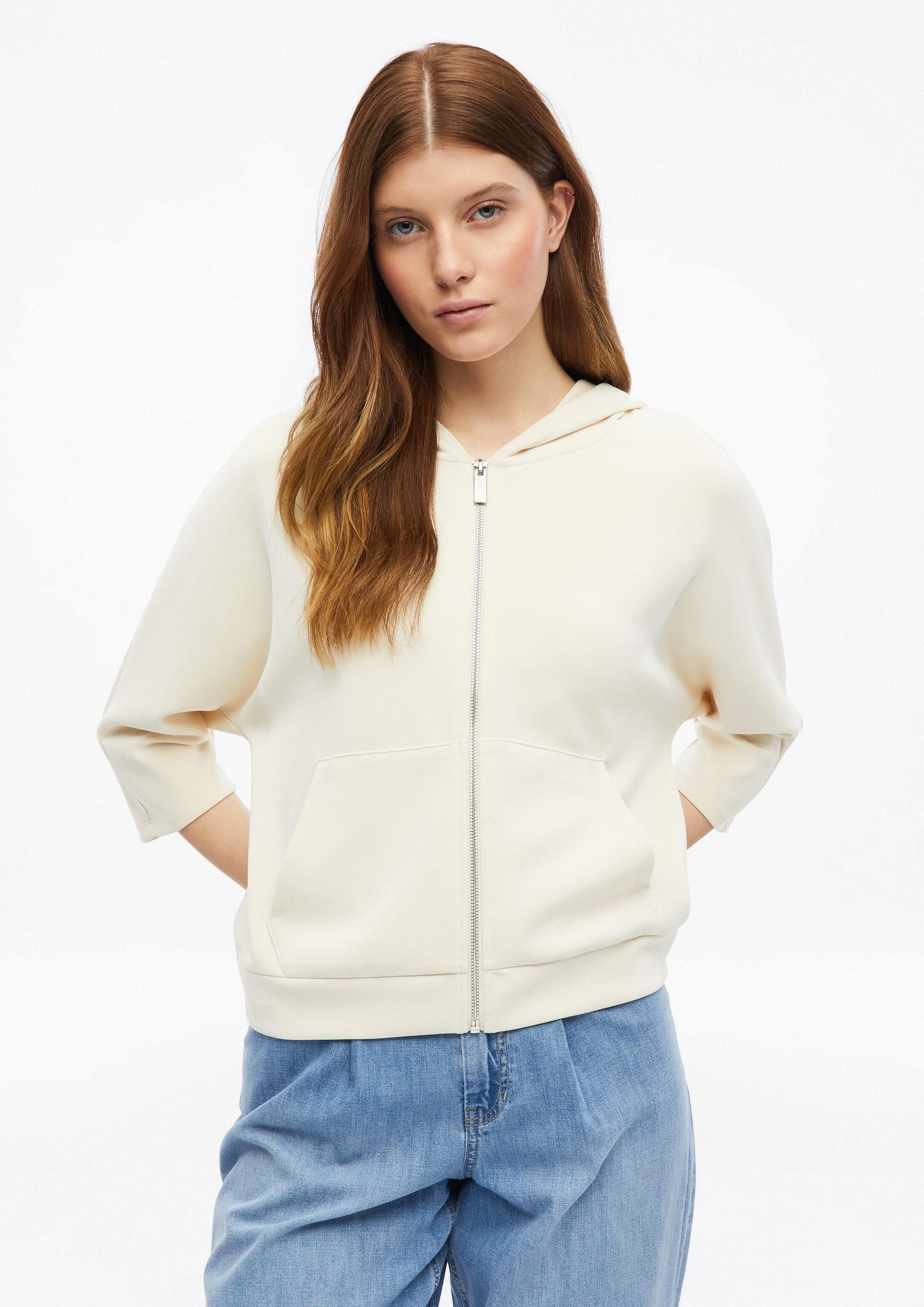 s.Oliver Sweatjacke Sweatshirt Jacke Sweatjacke aus Scuba mit weitem 3/4-Arm