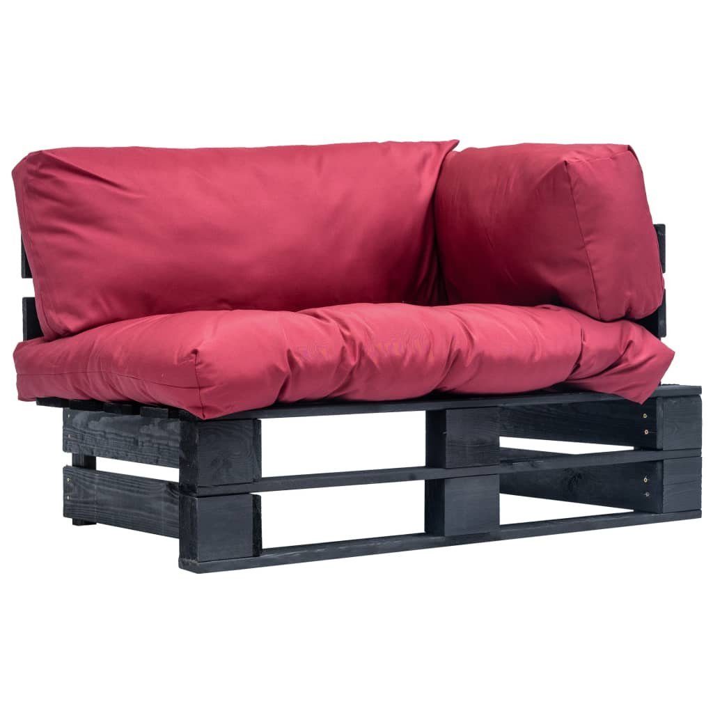 vidaXL Loungesofa Outdoor-Sofa Paletten mit und in rot Kissen 1 Kiefernholz, Schwarz Teile Rot