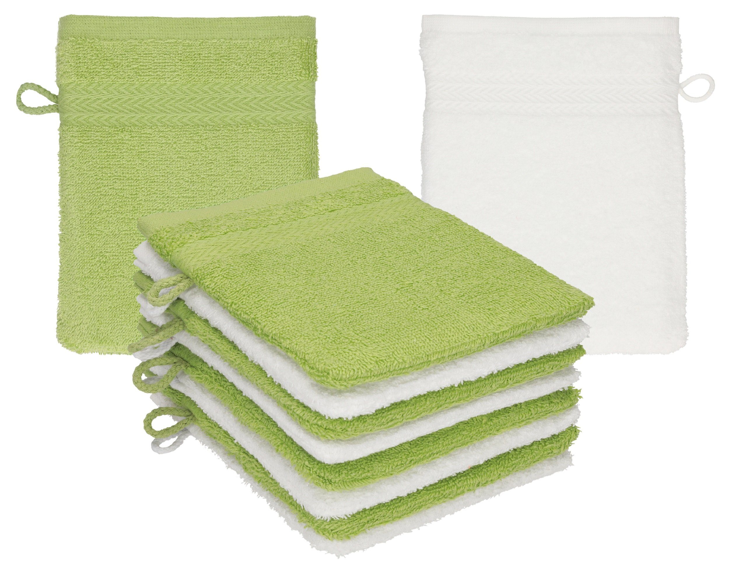 Betz Waschhandschuh 10 Stück Waschhandschuhe Premium 100% Baumwolle Waschlappen Set 16x21 cm Farbe avocadogrün - weiß (10-tlg)