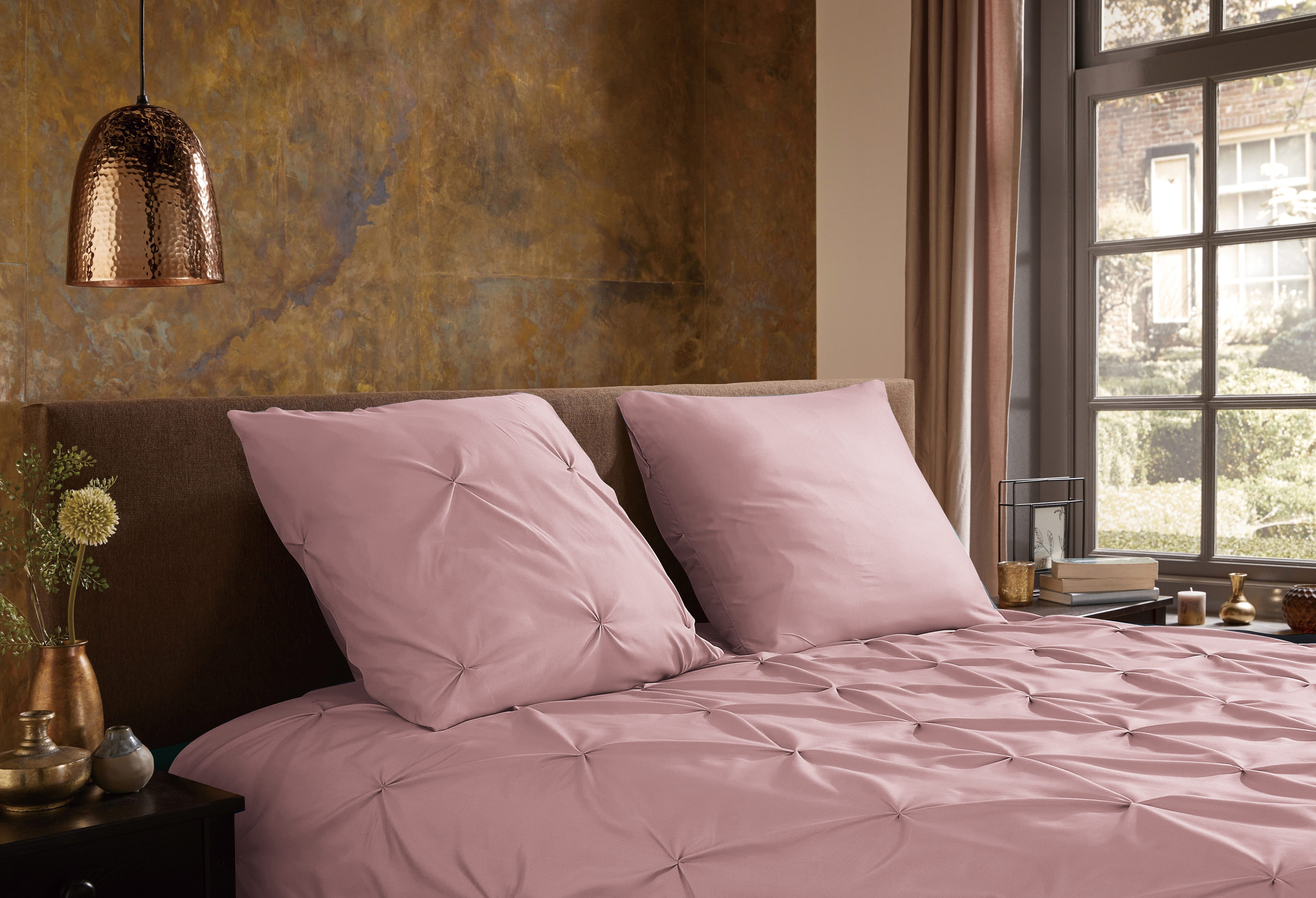 PURE luxury collection Wendebettwäsche Elegence, Microfaser, 2 teilig, Mikrofaser, Uni, Stickerei, luxuriöse Falten, Reißverschluss