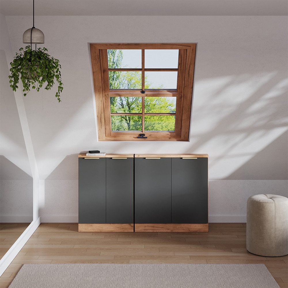 Vicco Kommode Rion, Anthrazit-Gold, 80 x 81.6 cm mit 2 Türen (1 St)