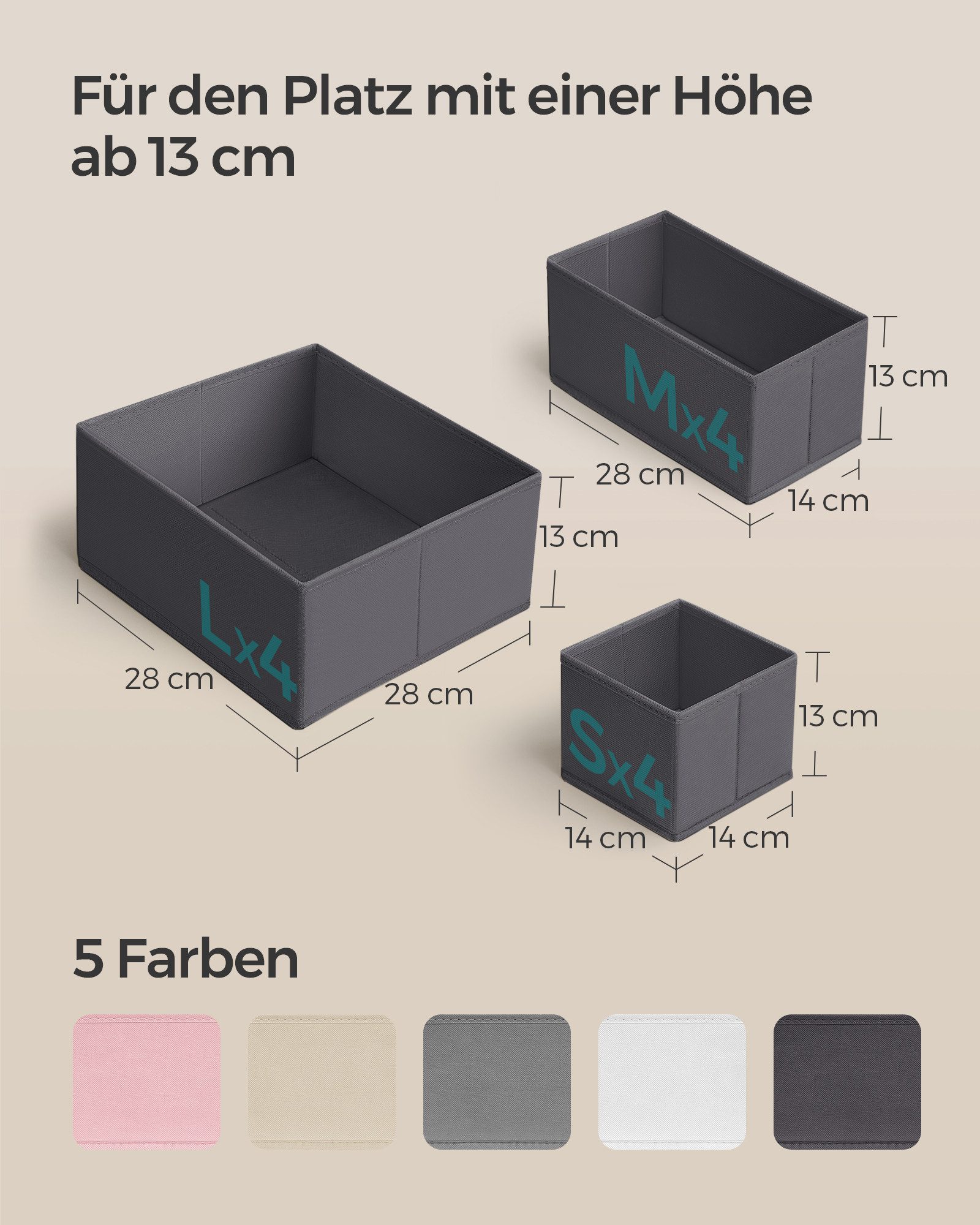 SONGMICS Aufbewahrungsbox aus Stoff, faltbare Box, für Socken, Unterwäsche, Schubladen-Organizer 12er Set, Krawatten und Schals – Bild 2 von 5