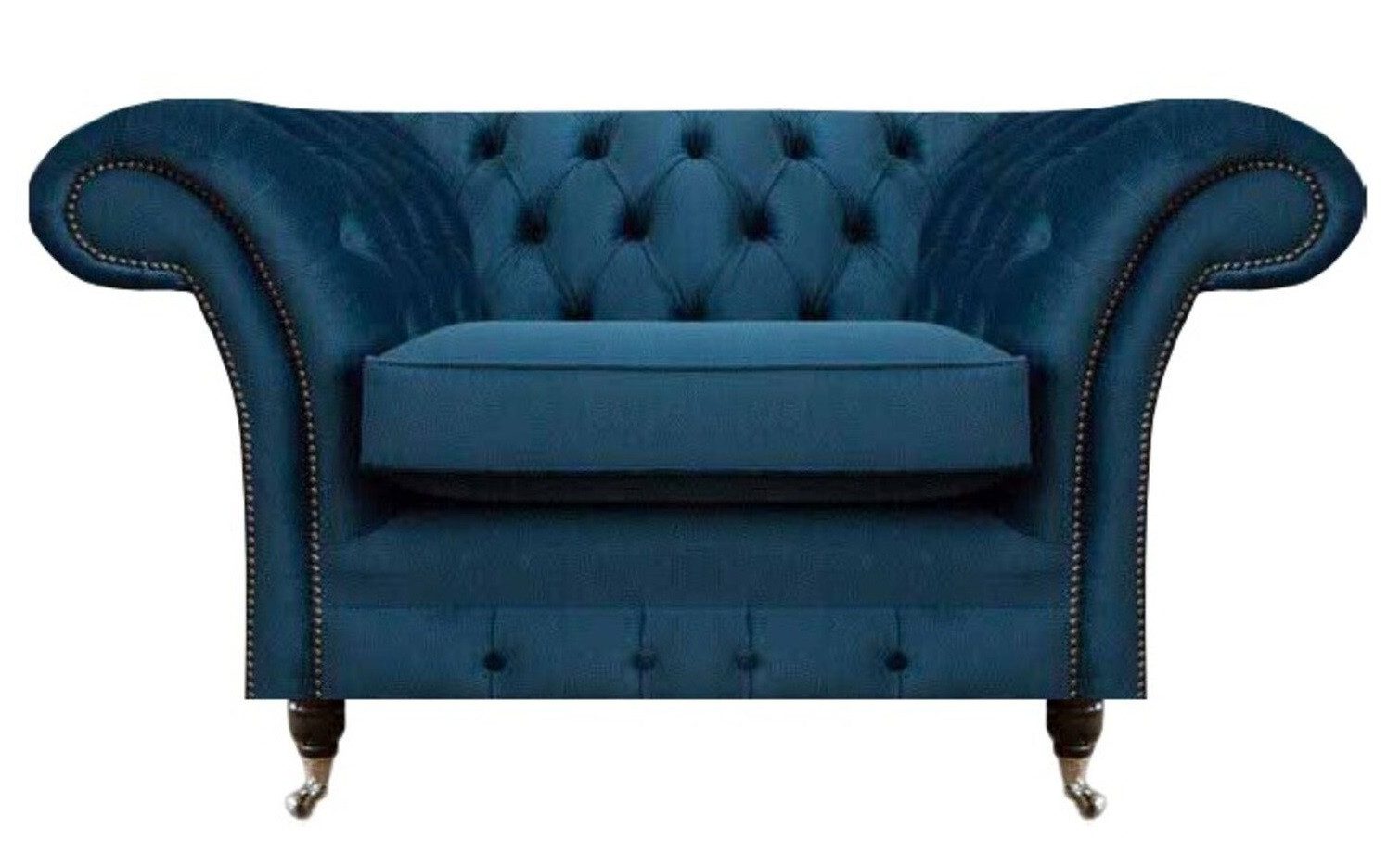 JVmoebel Chesterfield-Sessel Blauer Textilsessel mit Chesterfield-Steppung und Holzfüßen (Sessel), Made in Europa