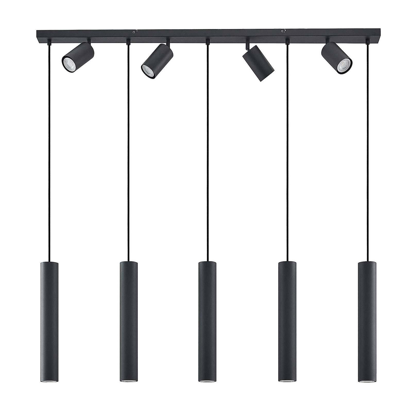 Lindby Hängeleuchte Sanad, dimmbar, Leuchtmittel nicht inklusive, Modern, Stahl, sandSchwarz, 9 flammig, GU10, Deckenlampe