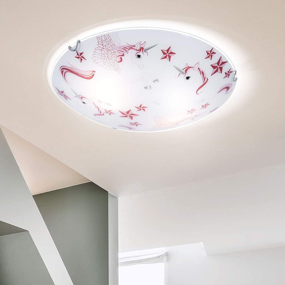 GLOBO LIGHTING Deckenleuchte, Leuchtmittel nicht inklusive, Glas Decken Leuchte Kinder Zimmer Beleuchtung Einhorn Mädchen Lampe