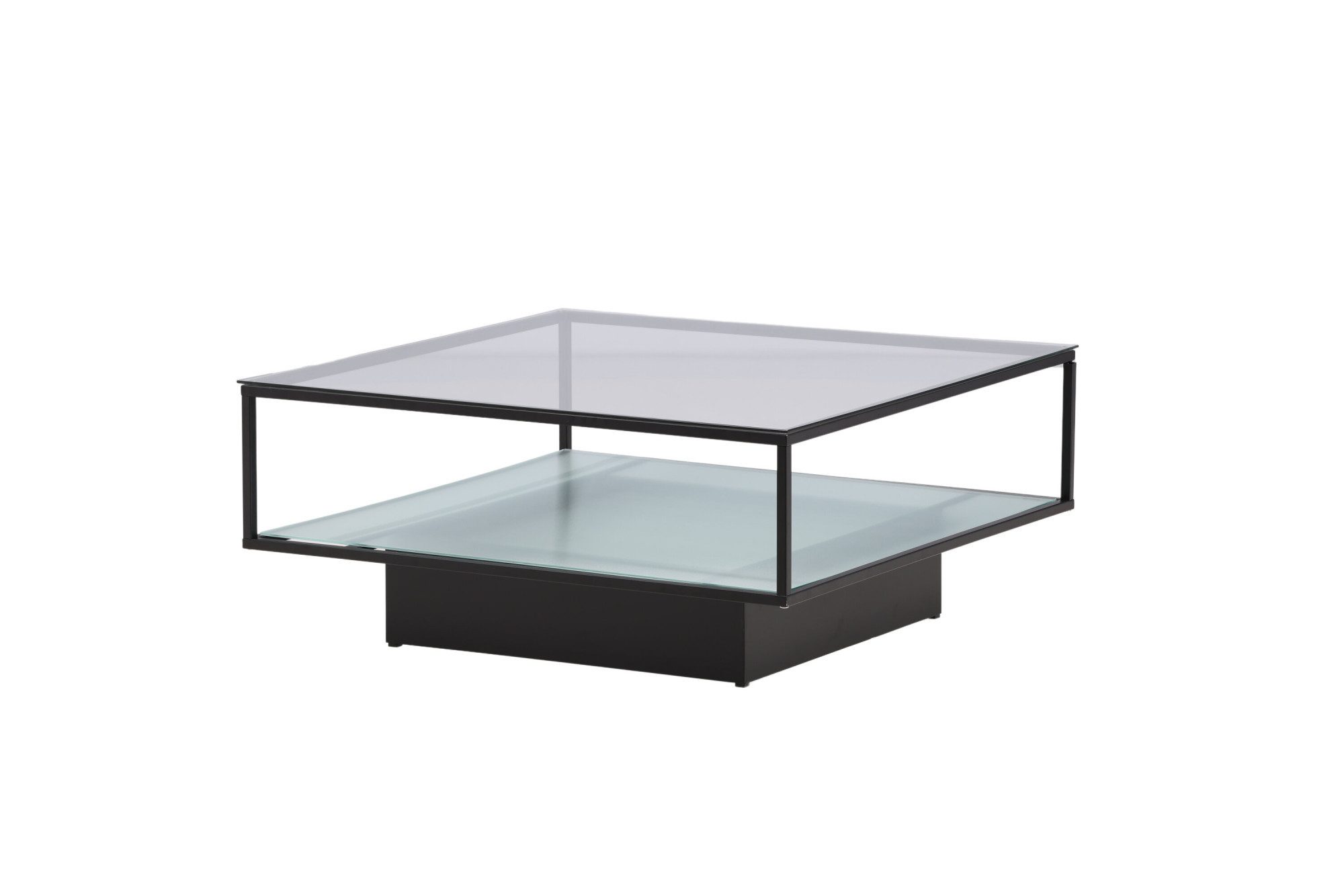 Venture Home Couchtisch Maglehem, quadratischer Couchtisch mit Glasplatte, Schwarz, 90 × 90 cm, Sofatisch, Glas, Stahl, quadratisch, modern, urban