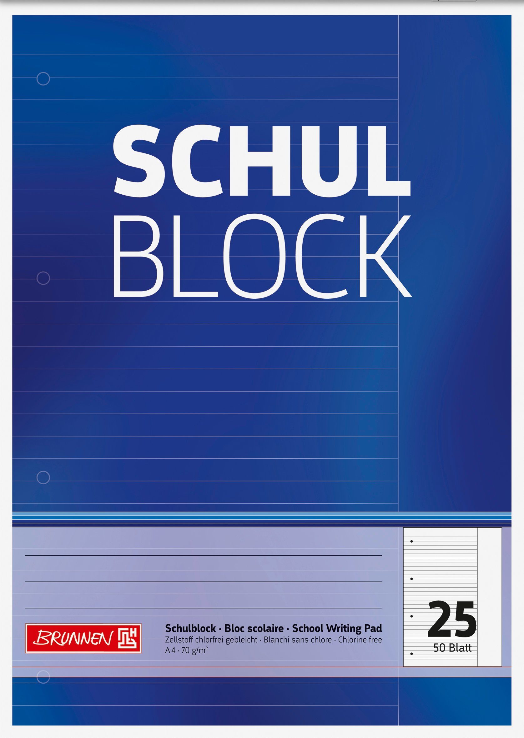 BRUNNEN Collegeblock BRUNNEN 1052525 Block "Schulblock" A4 liniert, mit Rand, Lin. 25