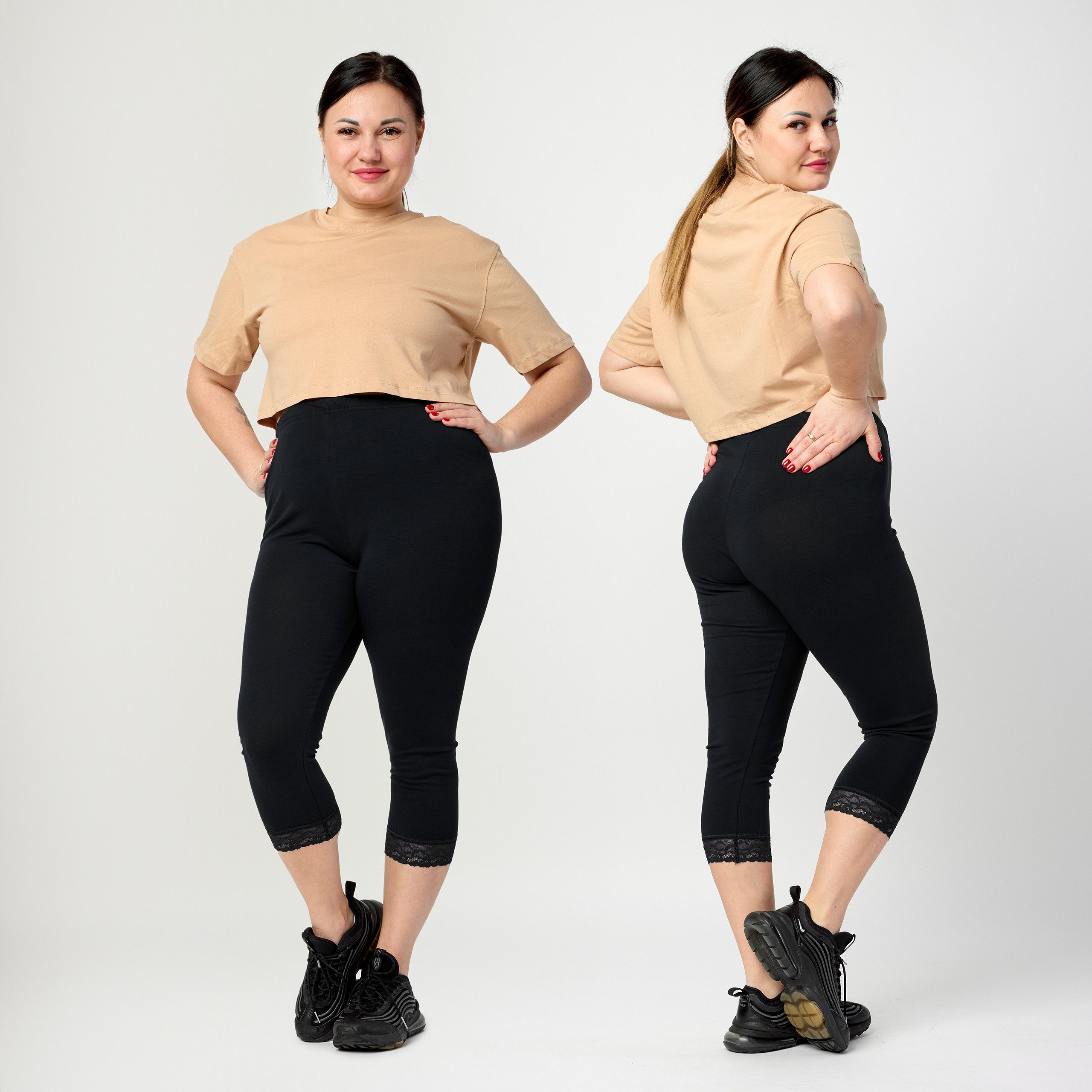 Merry Style Leggings Große Größen Damen 3/4 Länge mit Spitze aus Baumwolle günstig online kaufen