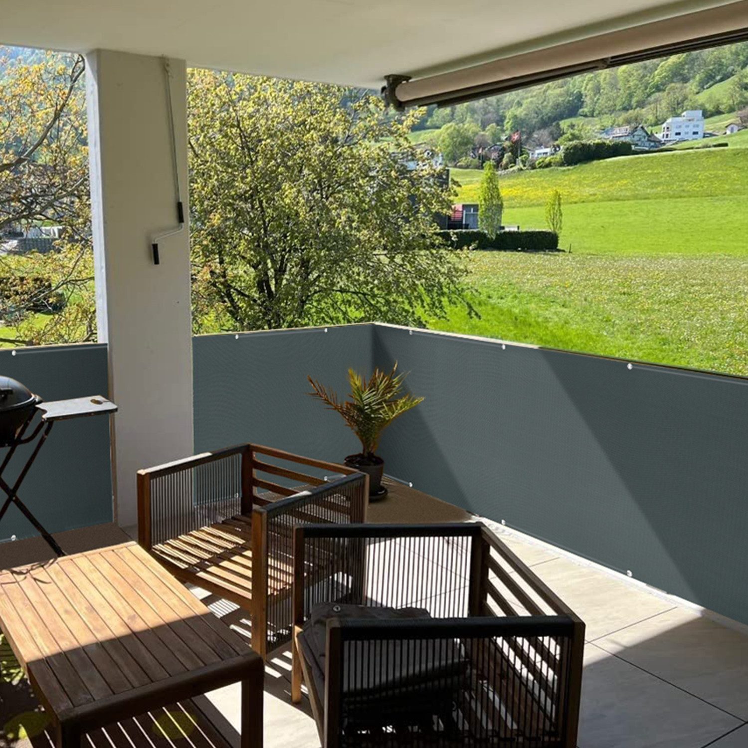 Sekey Balkonsichtschutz Sichtschutz Balkon ohne Bohren Balkonverkleidungen aus Oxford-Gewebe mit Ösen, Nylon Kabelbinder und Kordel – Bild 2 von 5