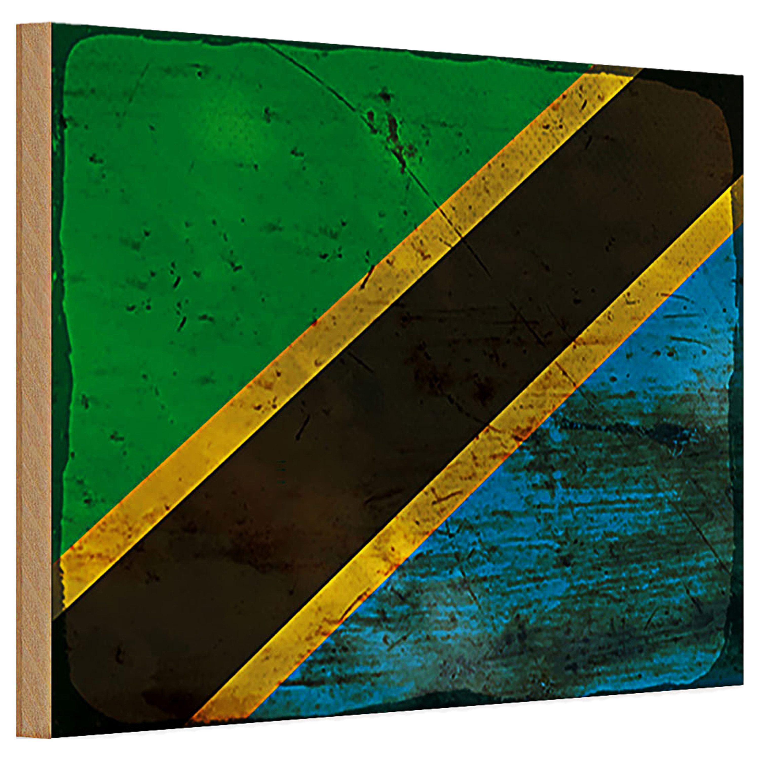 Roomando Holzbild Holzschild Flagge Tansania 30x20cm Flag of Tanzania Rost