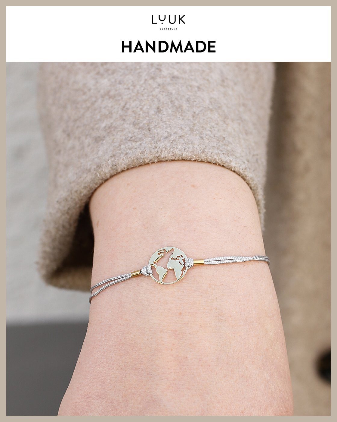 LUUK LIFESTYLE Freundschaftsarmband Weltkugel, handmade, mit Happiness Spruchkarte