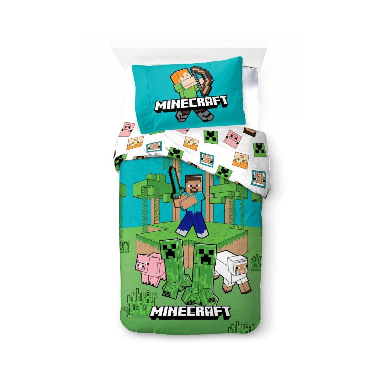Minecraft Kinderbettwäsche Minecraft Jungle Explore Bettwäsche 140x200cm günstig online kaufen