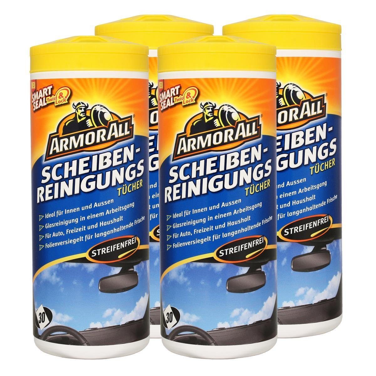 Armor All Armor All Scheiben-Reinigungstücher streifenfrei 30 Tücher (4er Pack) Reinigungstücher