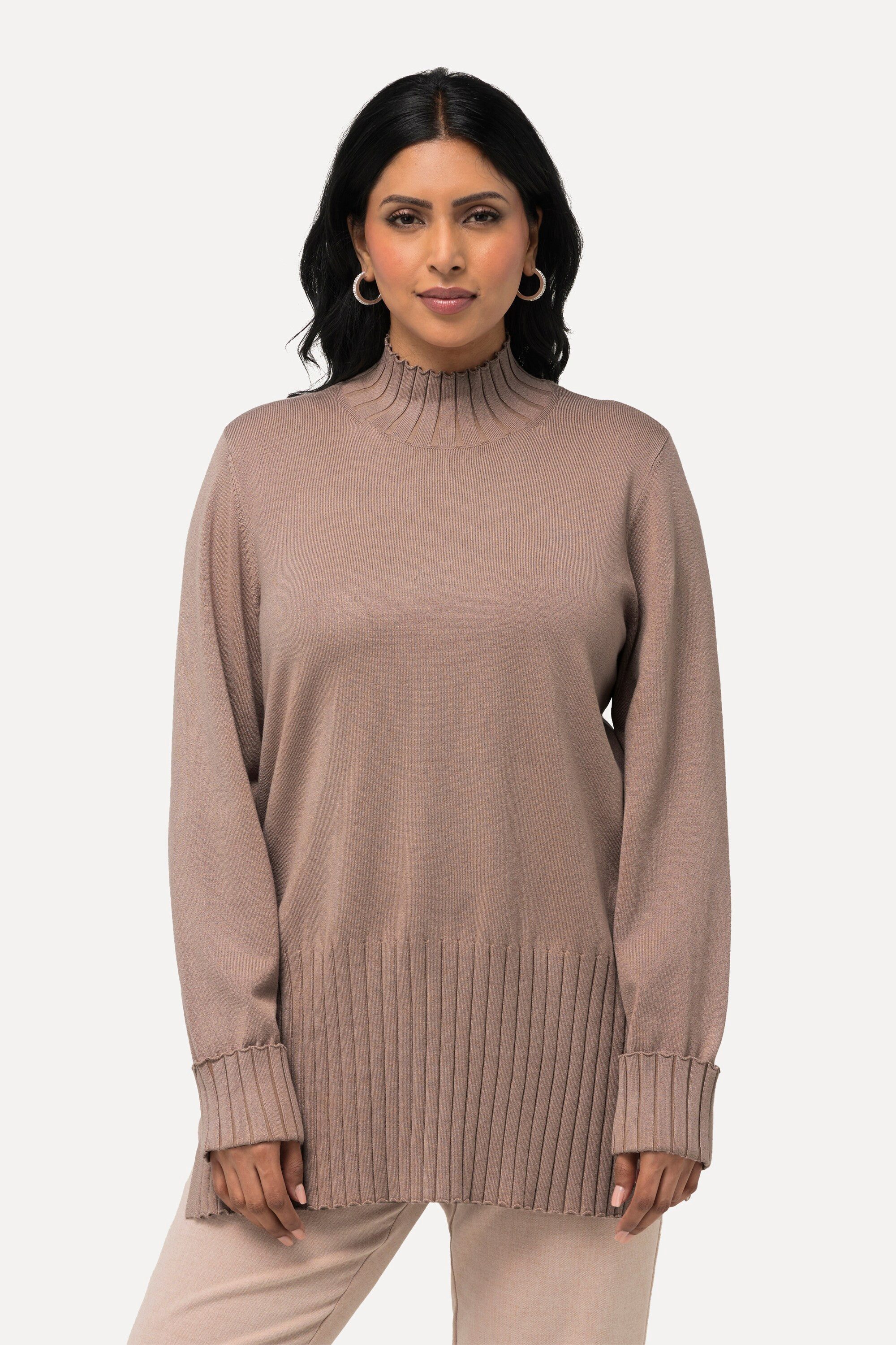 Ulla Popken Strickpullover Pullover gerippter Stehkragen günstig online kaufen
