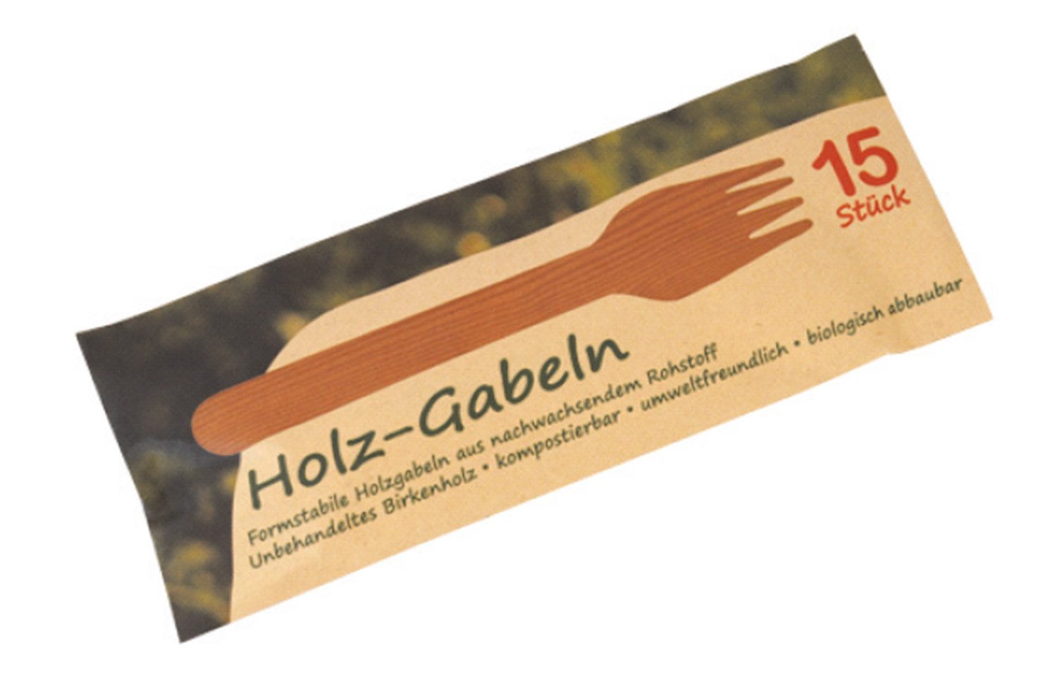 Einweggabel Holzgabeln 15er Pack, Einweg-Besteck Hellbraun (15 Stück), Holz-Besteck Holzgabeln nachhaltiges Besteck Einweg