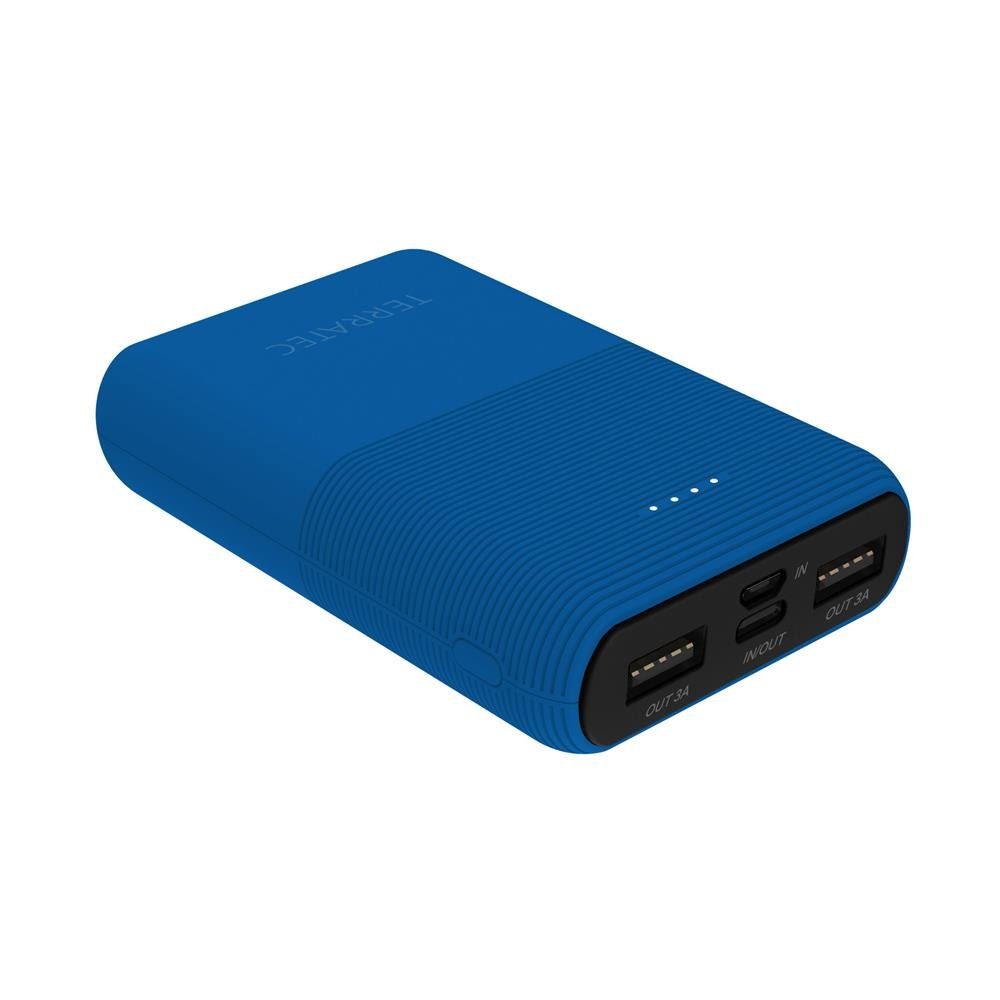 Terratec P100 Pocket Powerbank 10000 mAh, Mobiles Ladegerät, 2x USB  (Ausgang), 1x USB-C (Eingang/Ausgang), 1x MicoUSB (Eingang), Notebook,  Smartphone, Design, LED Status Anzeige, 3 Geräte gleichzeitig, blau (282269)