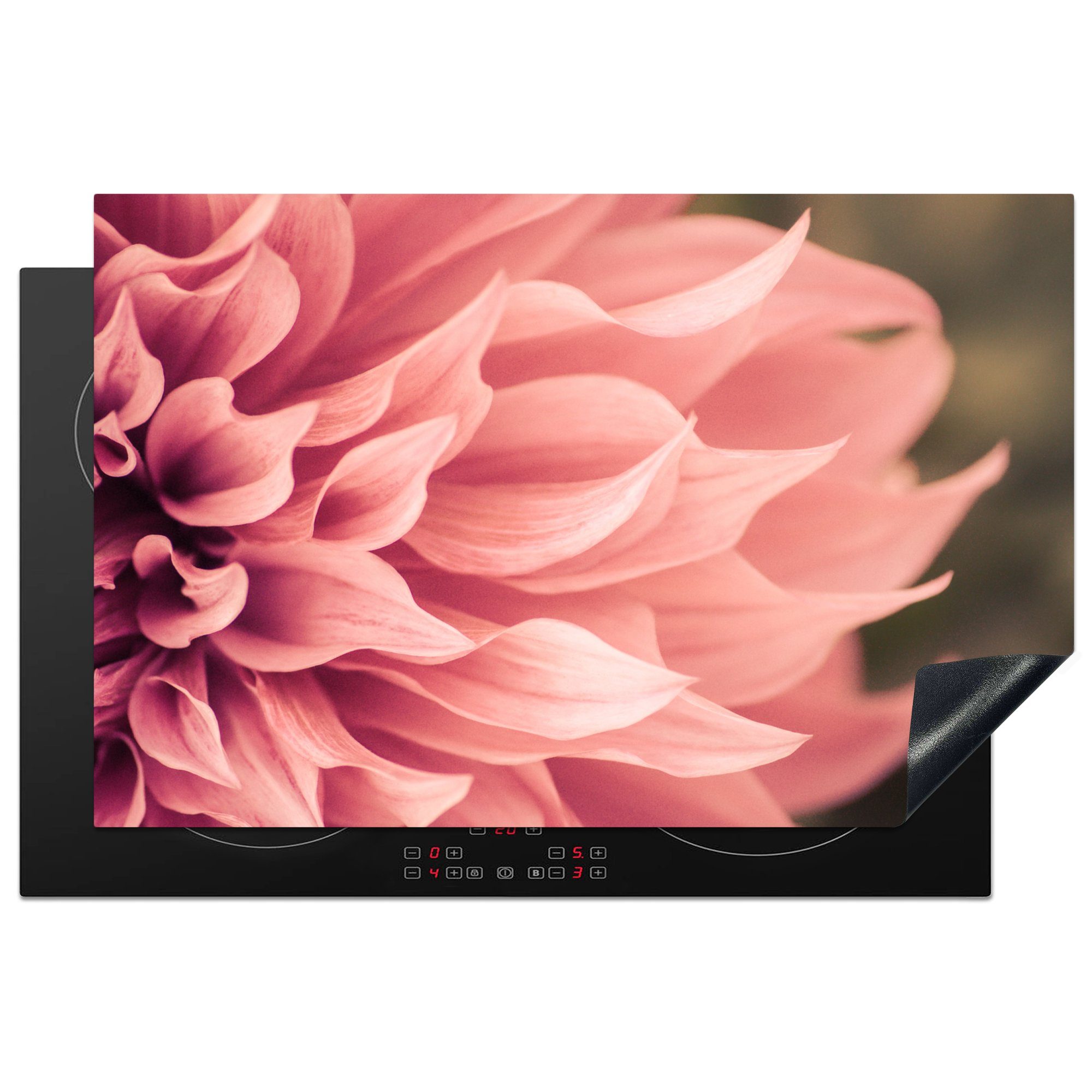 MuchoWow Herdblende-/Abdeckplatte Nahaufnahme abstrakte rosa Blume, Vinyl, (1 tlg), 81x52 cm, Induktionskochfeld Schutz für die küche, Ceranfeldabdeckung