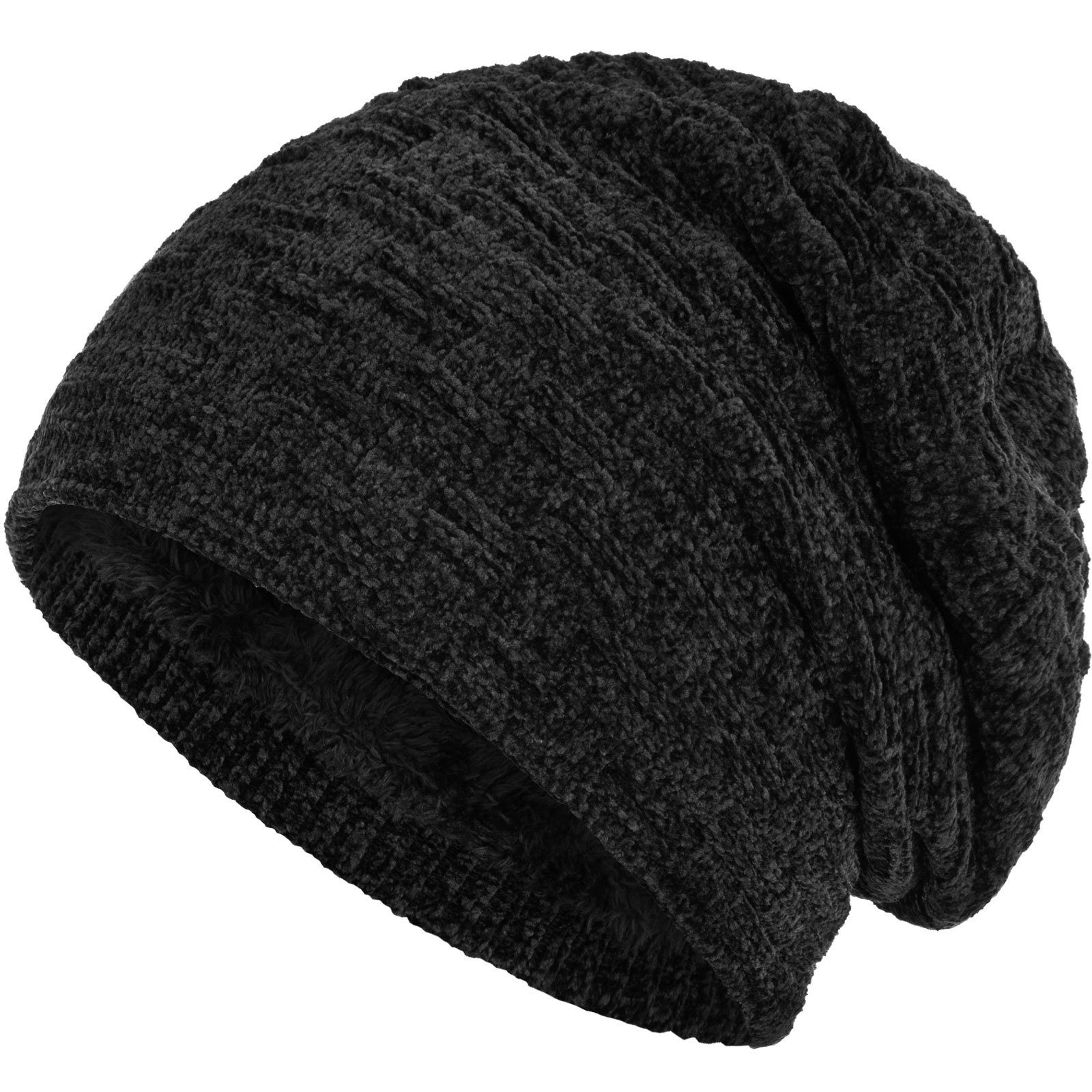 compagno Strickmütze (1-St) Warm gefütterte Wintermütze Strickmütze Beanie Damen und Herren schwarz Samt