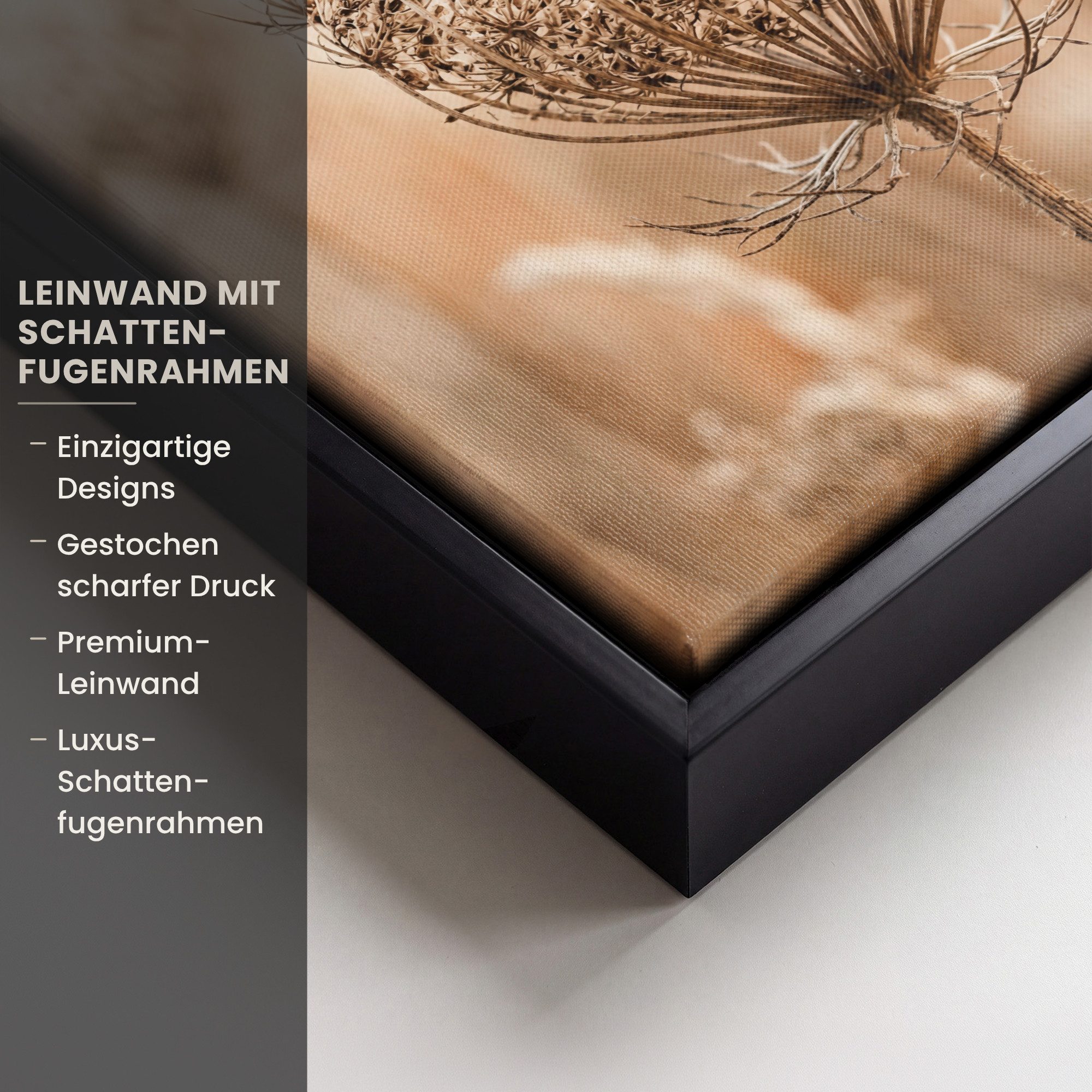 OneMillionCanvasses® Leinwandbild mit Rahmen - Bildschirm Blume - Trockene Blume - Winter - Beige - Mini, Fotodruck (1 St), Leinwand Bilder Klein, Wand Dekorati – Bild 3 von 5