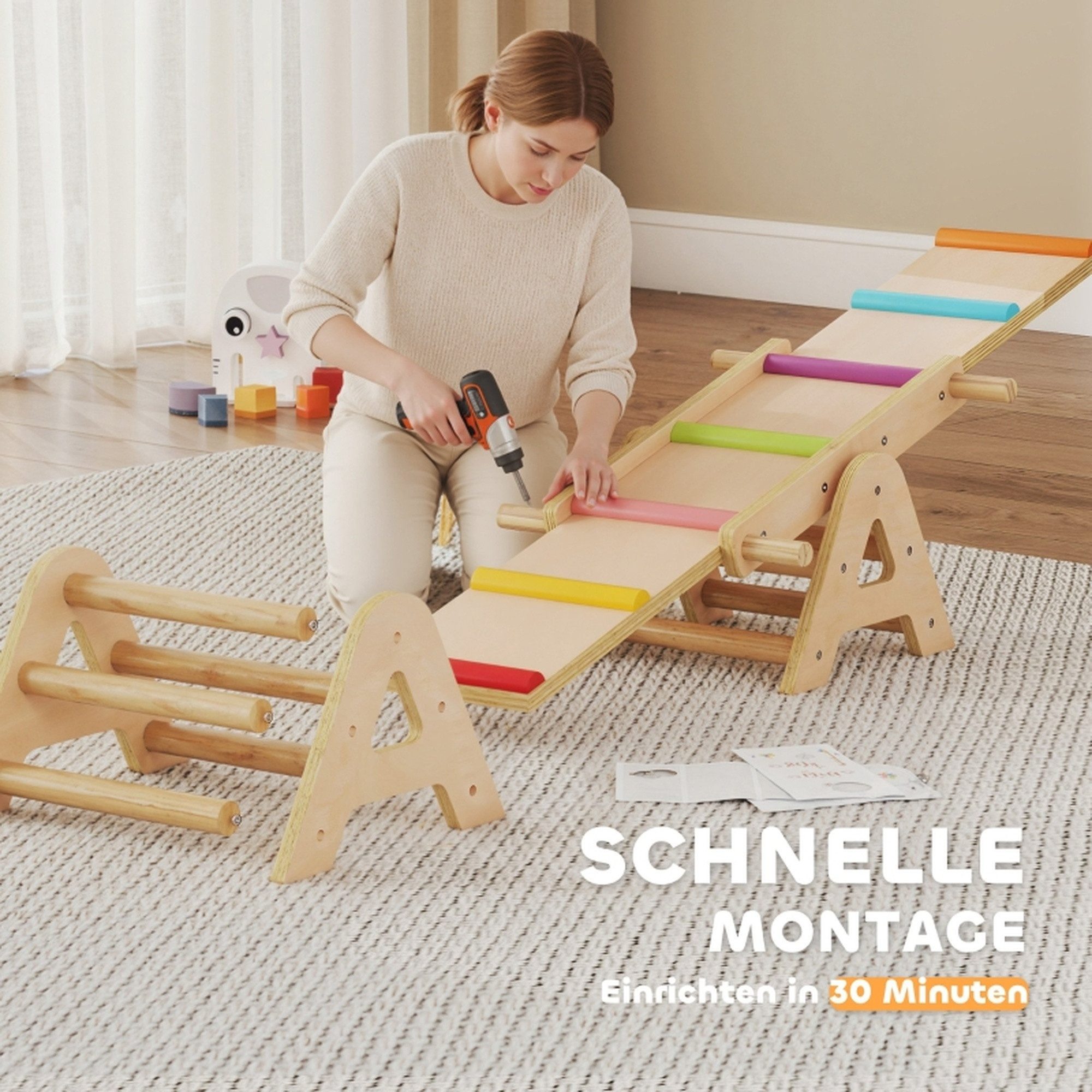 MC Star Balancetrainer 2 In 1 Balance Wippe Kinder, Schwebebalken aus Holz, Wippe Schaukelwippe Garten