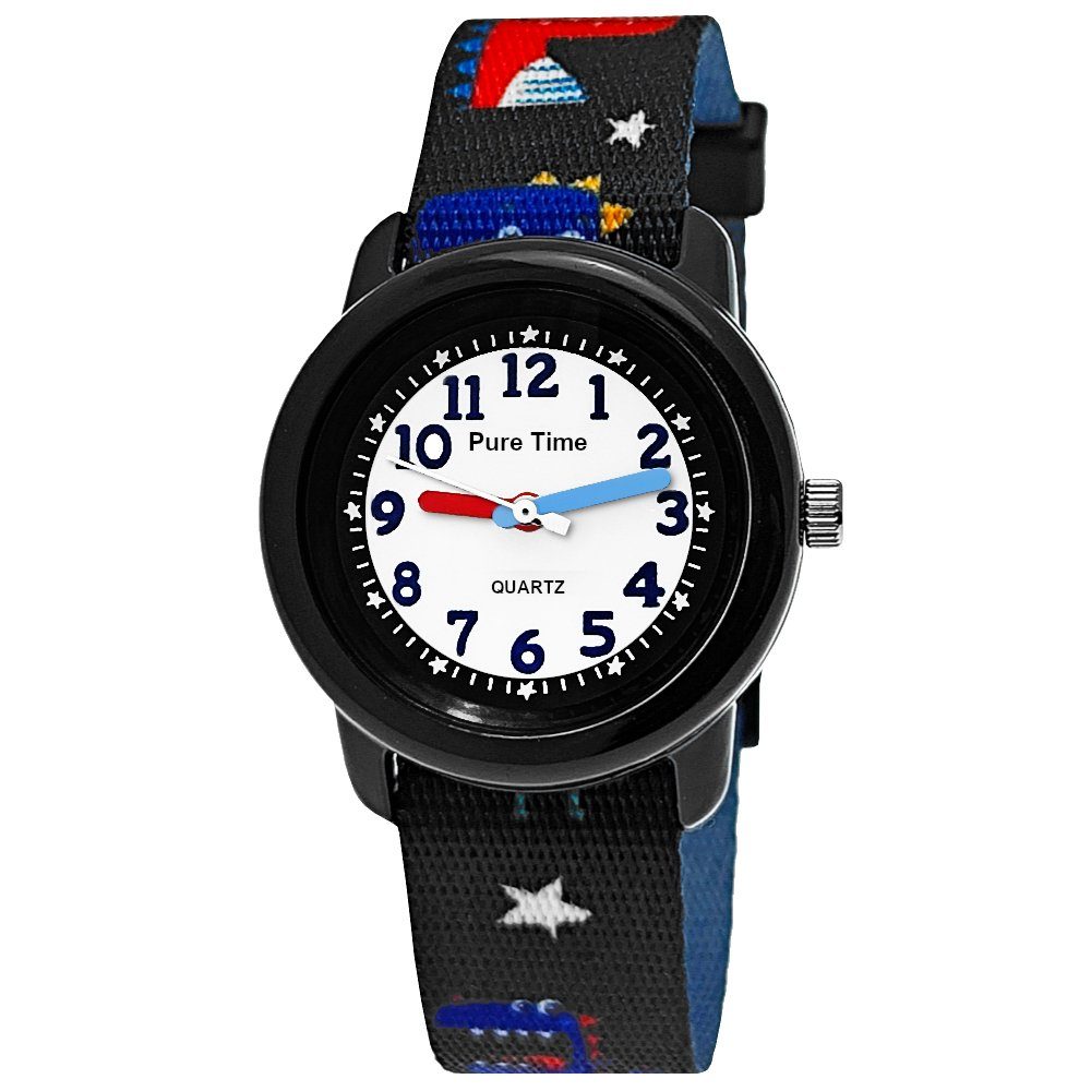 Pure Time Quarzuhr Dinosaurier Dino Kinder Textil Armbanduhr, Kinderuhr in  schwarz, rot