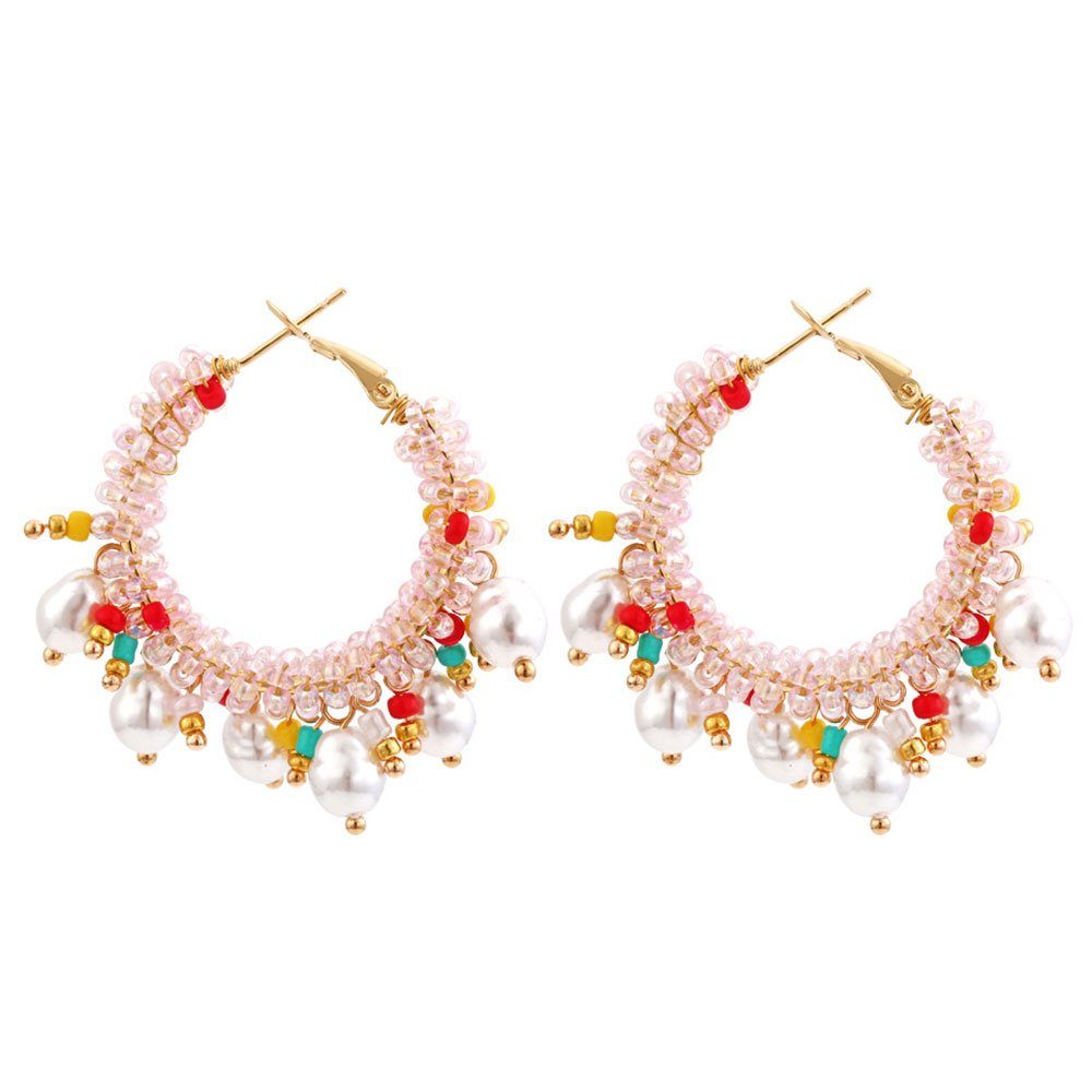 Ohrhänger Kreis-Ohrringe im Bohemian-Stil Paar farbig Damenschmuck AUzzO~ Brautschmuck Rosa Paar