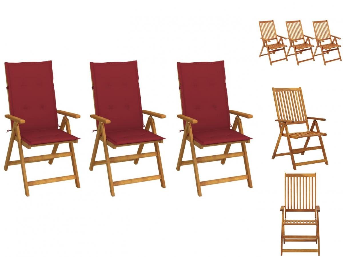 vidaXL Akazie Klappbare Gartenstuhl Holz Gartenstühle mit Massivholz 3 Stk Auflagen