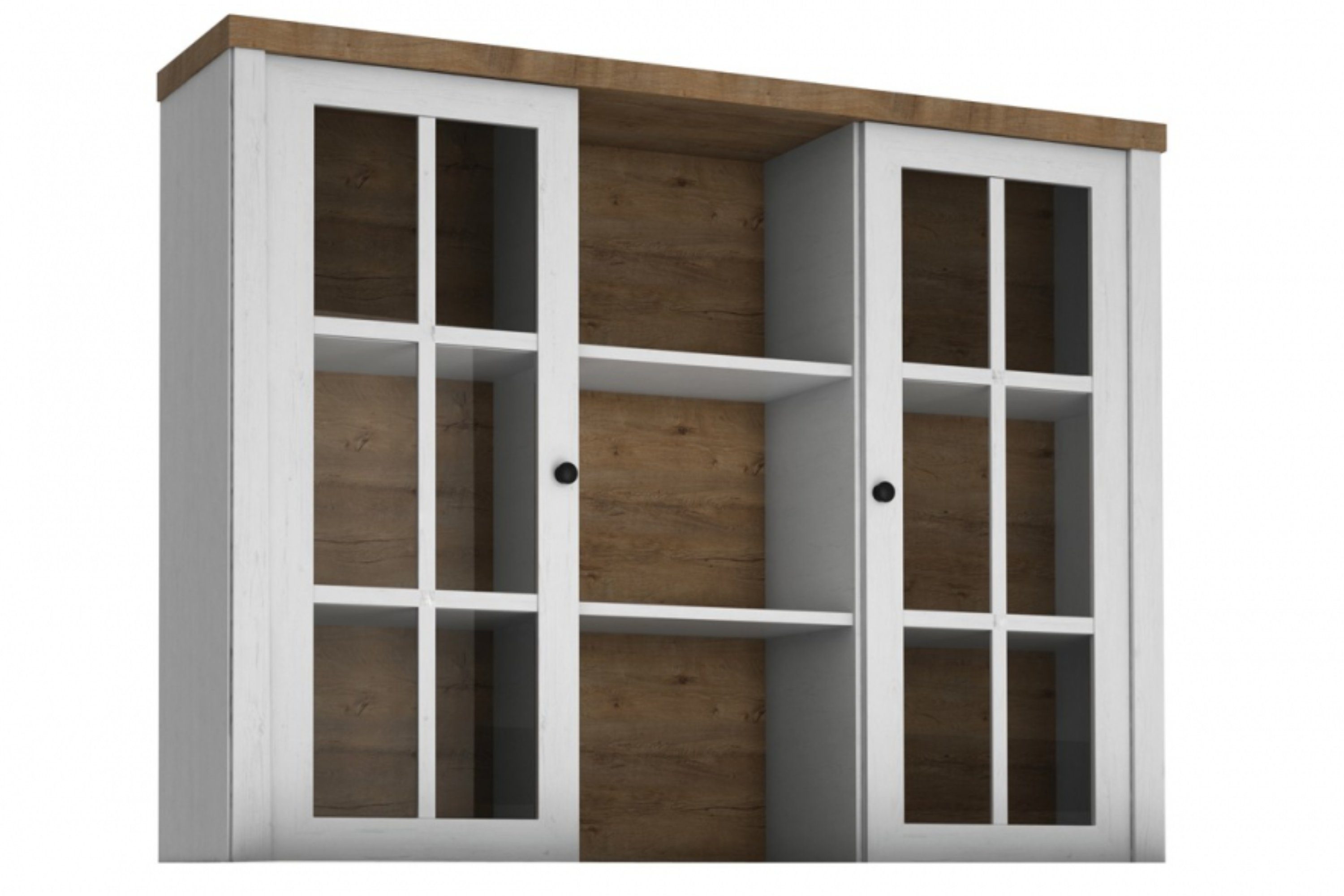 KONSIMO® Kommode LEMAS Kommodenverlängerung, Provenzalische Stil, hergestellt in der EU, mit Glastüren, mit Einlegeböden, zeitloses Design