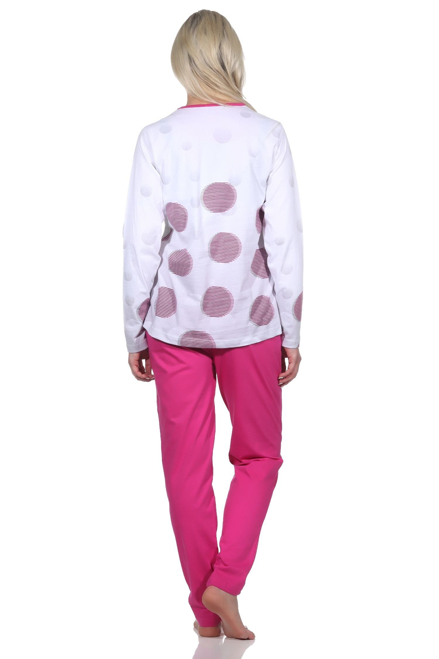Normann Pyjama Damen Übergrösse auch Optik in in Schlafanzug - Tupfen-Punkte langarm pink