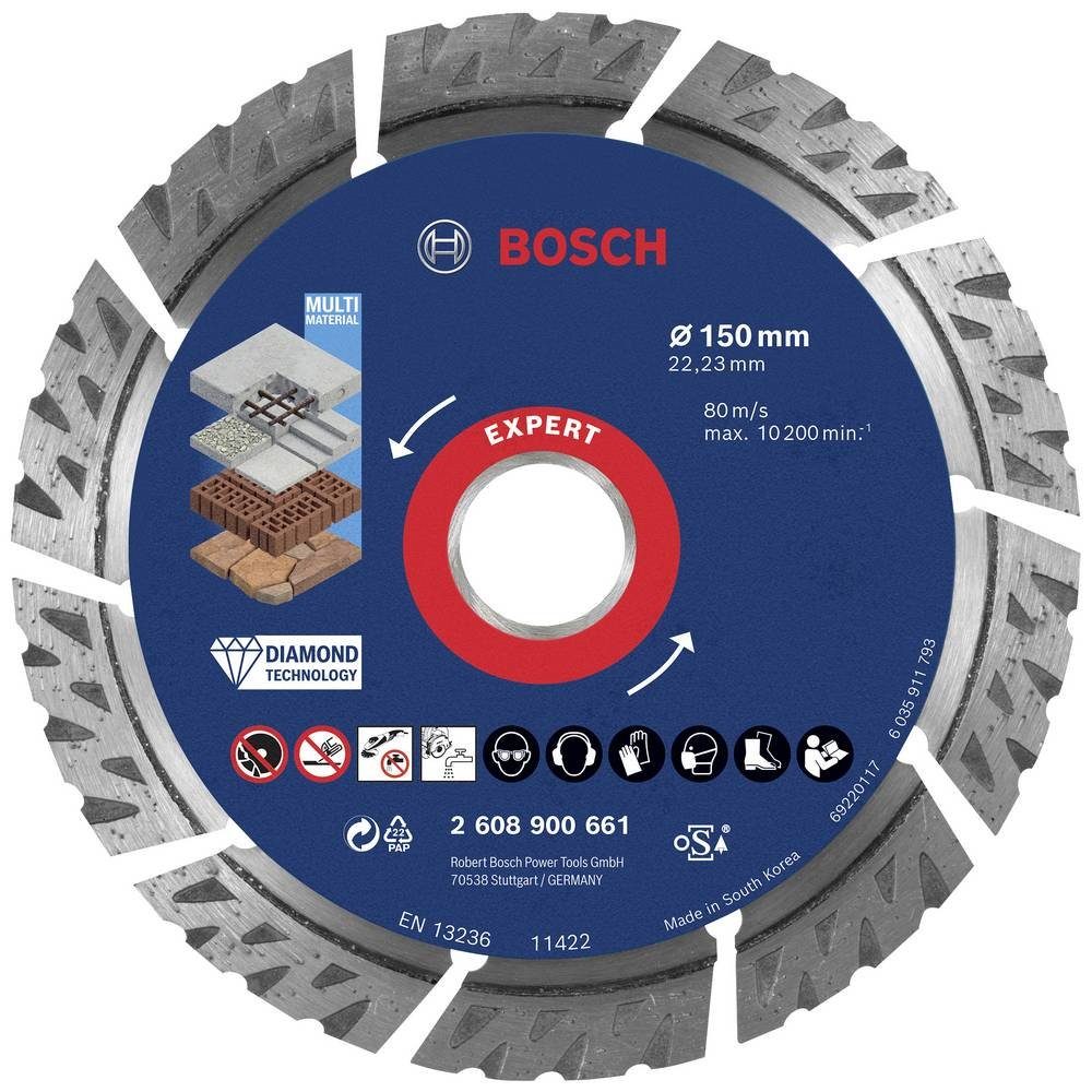 BOSCH Diamanttrennscheibe Diamanttrennscheiben, 150 x 22.23 x 2.4 x 12 mm 2608900661