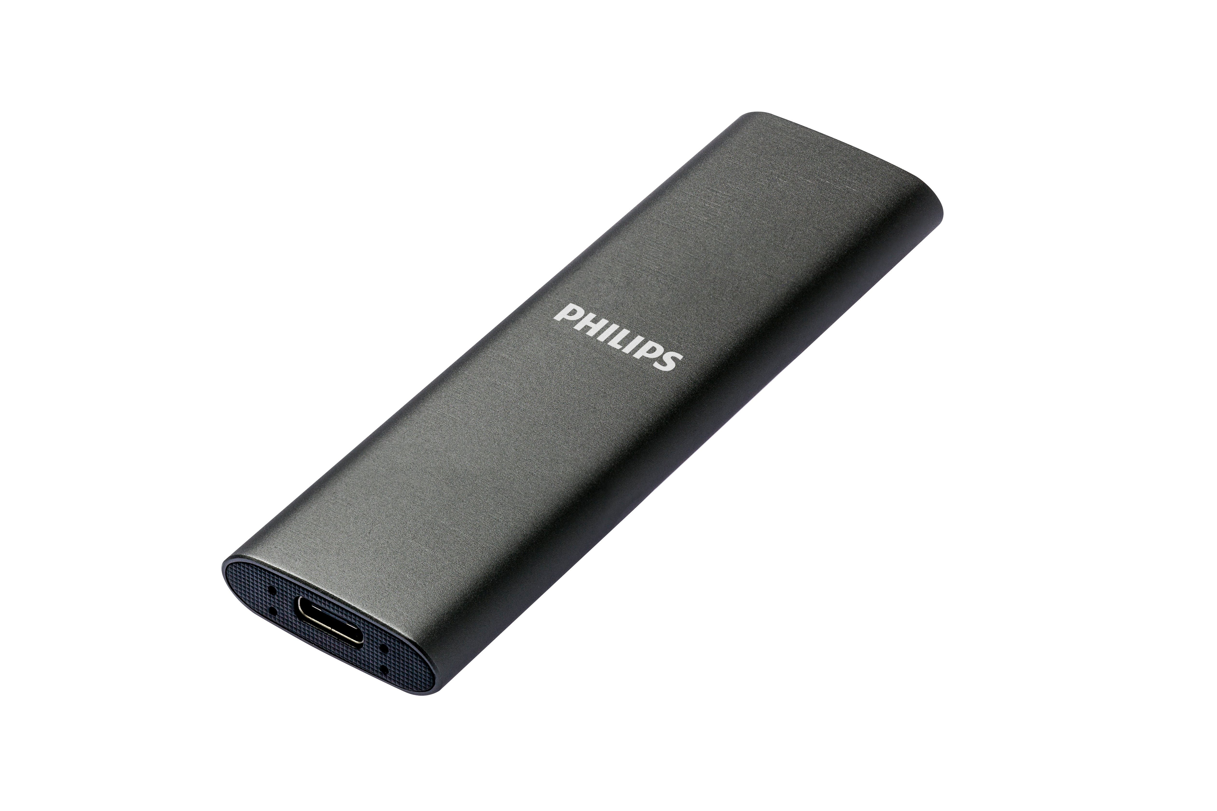 Philips FM50SS030P/00 externe SSD (500GB) Space Grey, MB/S MB/S 3.2 520 540 USB-C Lesegeschwindigkeit, Aluminium, Ultra Schreibgeschwindigkeit, SATA" Speed