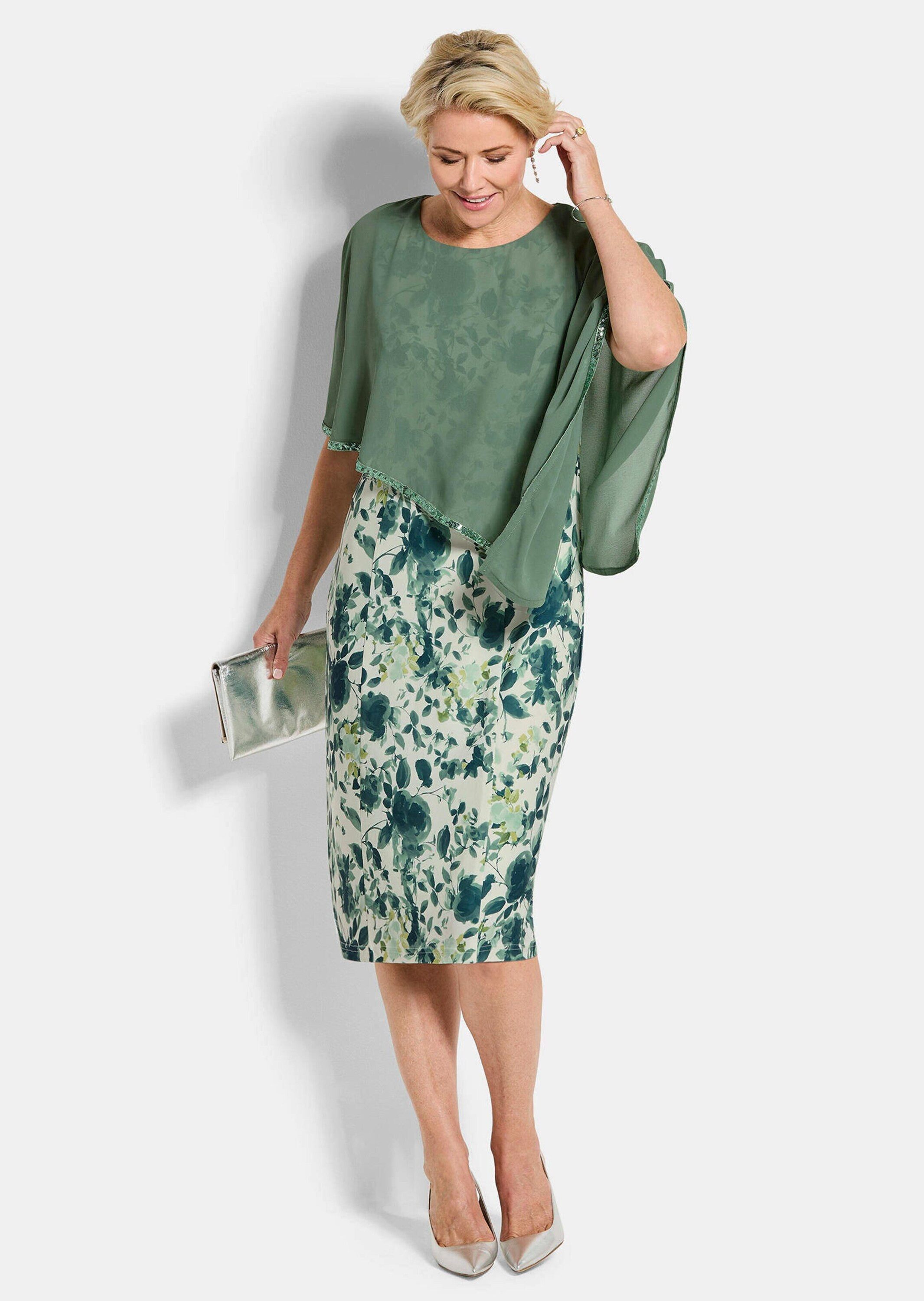 GOLDNER Abendkleid Cocktailkleid mit Chiffonüberwurf Festkleid mit und Chiffonüberwurf mit Rundhals, Knielänge und 3/4-Arm