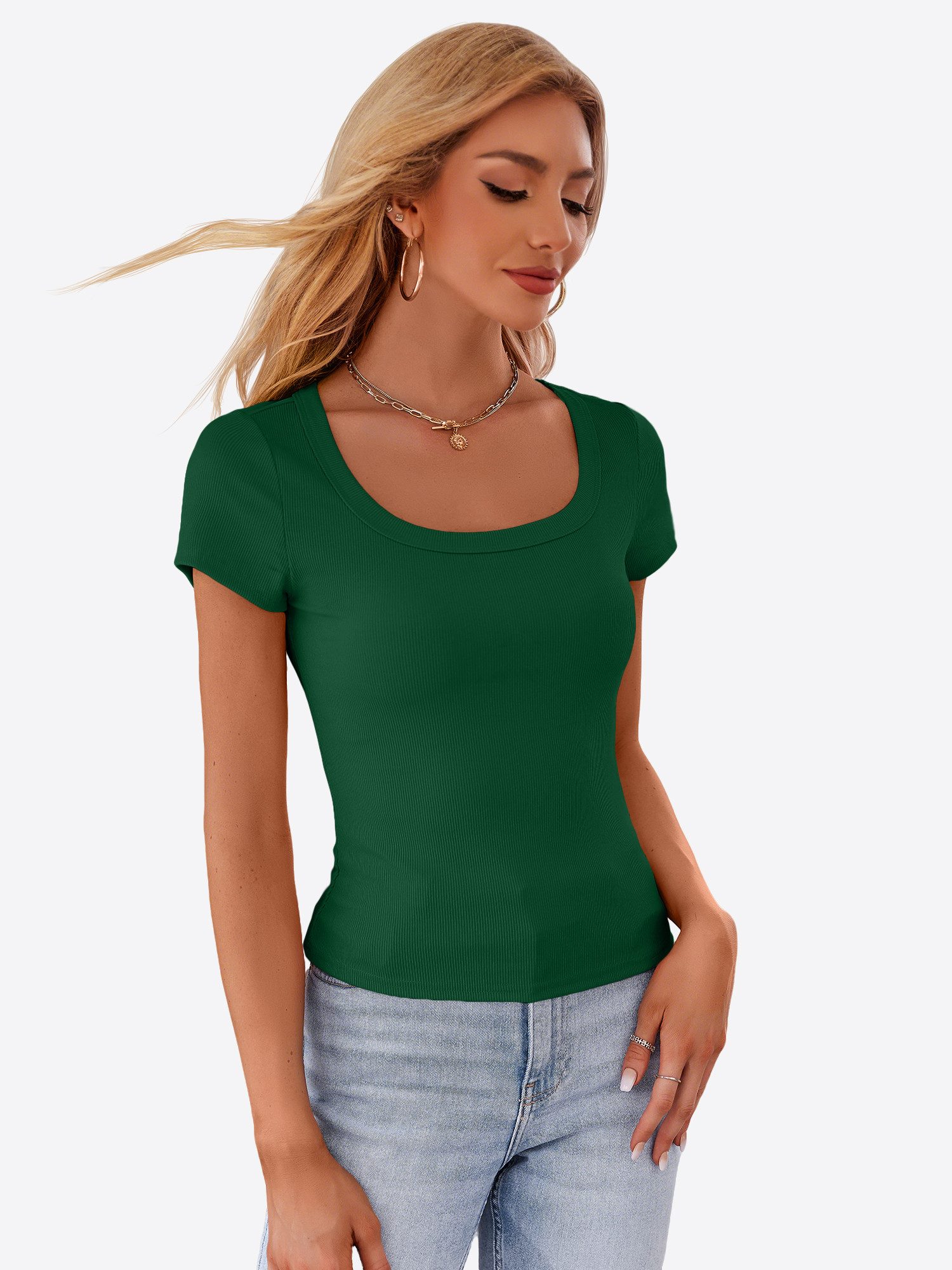 T-Shirt Damen Rippstrick-Top mit tailliert geschnitten