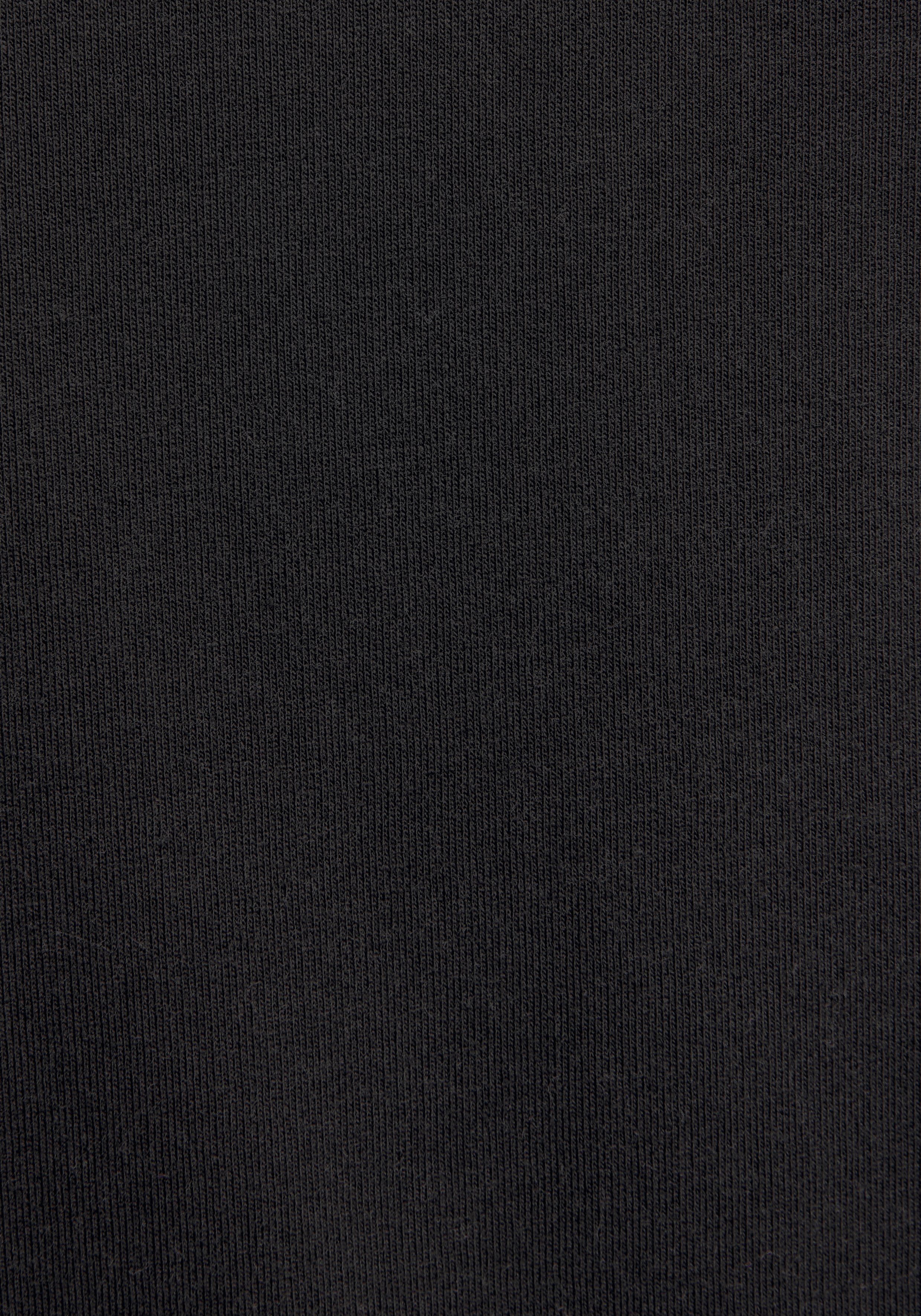 Kapuze Rippbündchen und -seitlichen mit LASCANA schwarz Eingrifftaschen Sweatkleid