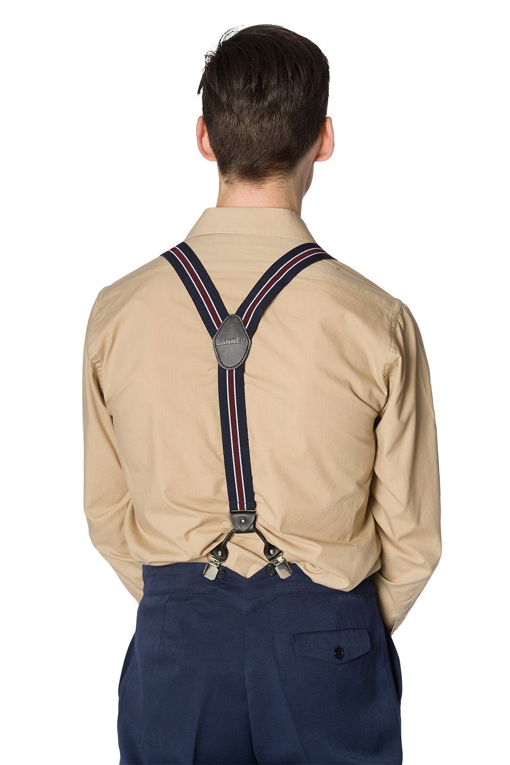 Banned Hosenträger Nicholas Braces Navy Blau Vintage Y-Form Retro Austauschbare Knopfverschlüsse