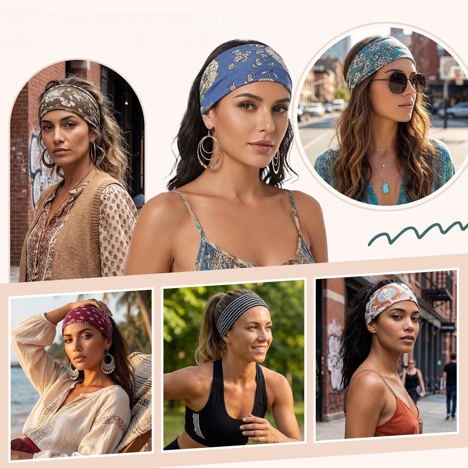 Zaewry Stirnband 8 Stück Haarbänder Damen, Elastisches Stirnband Breites Kopfband Weiches Haarband Mehrfarbig Blumendruck für Lauf Yoga Fitness – Bild 3 von 5